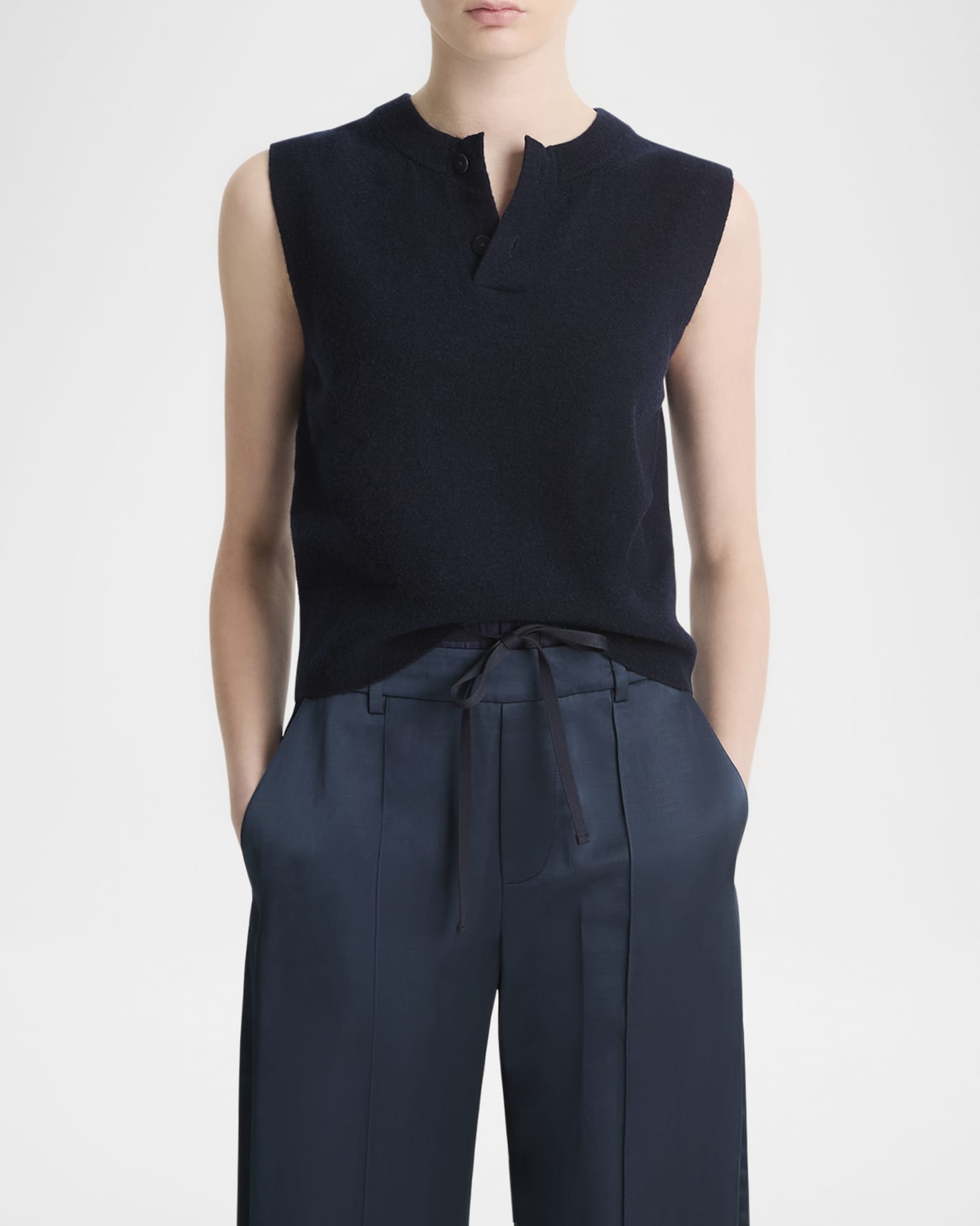 Sleeveless Henley Shell 