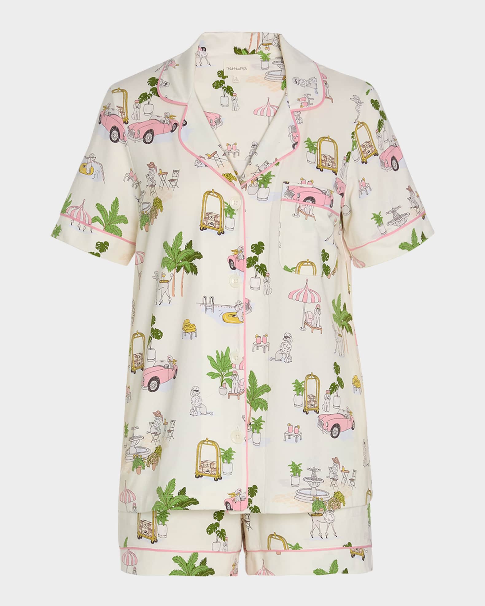 Dog-Print Cotton Jersey Shorty Pajama Set 0