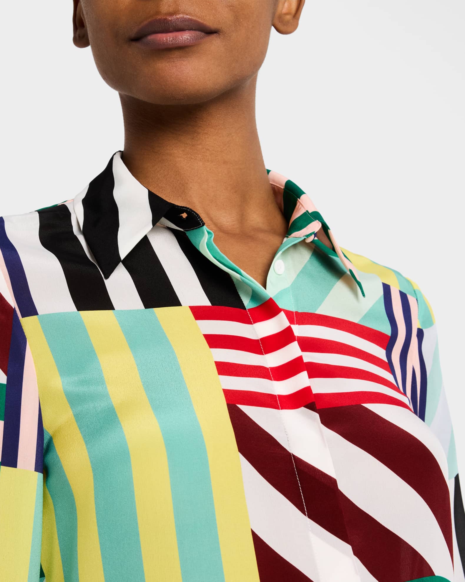 Alice + Olivia Willa Striped Placket Top | Neiman Marcus Alice + Olivia Willa Striped Placket Top | Neiman Marcus