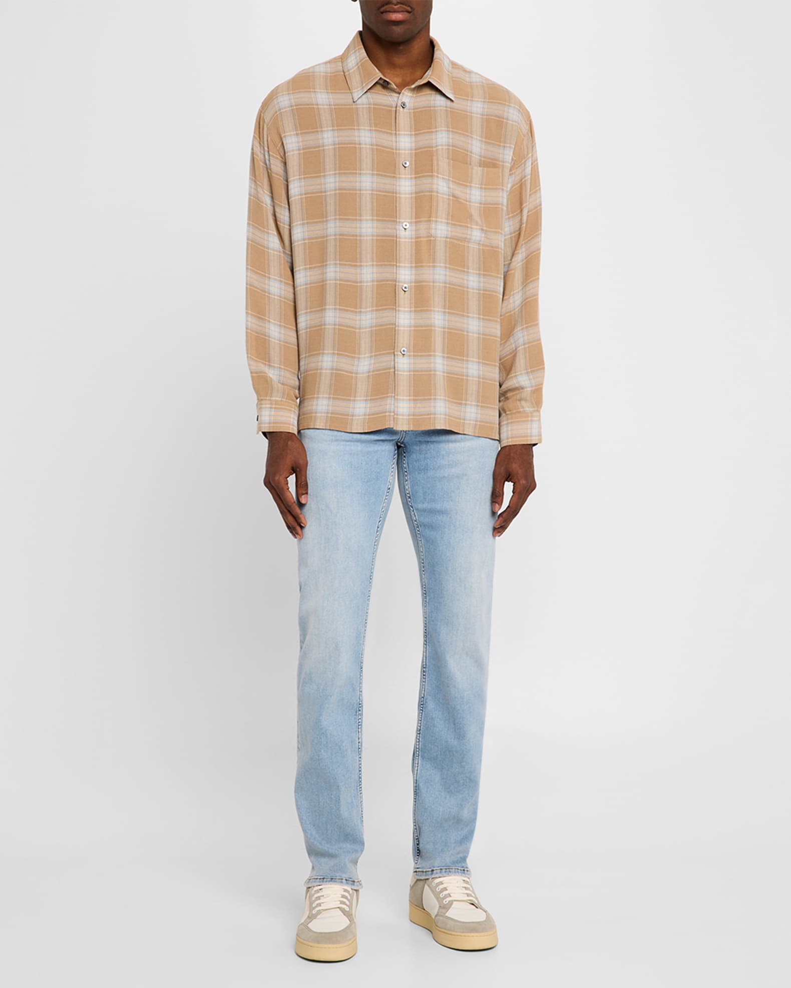Men's Plaid Wool-Blend Casual Button-Down Shirt 1