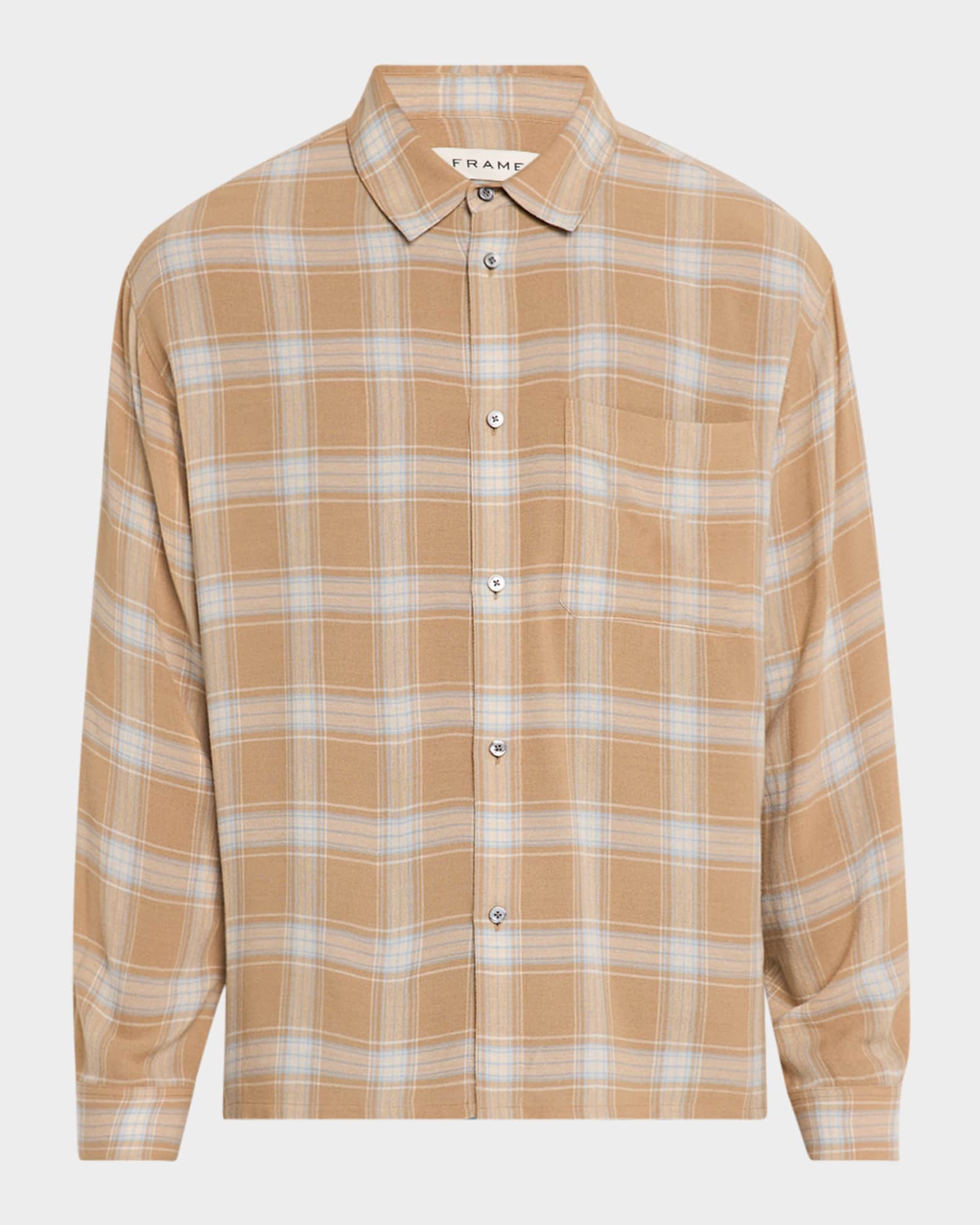 Men's Plaid Wool-Blend Casual Button-Down Shirt 0