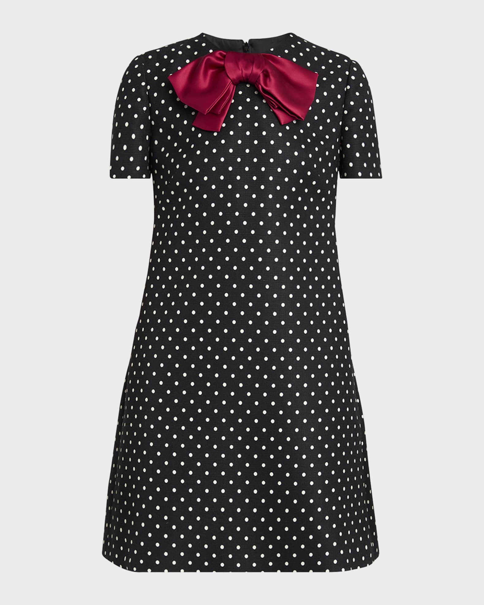 Satin Bow Polka Dot Shift Mini Dress 0