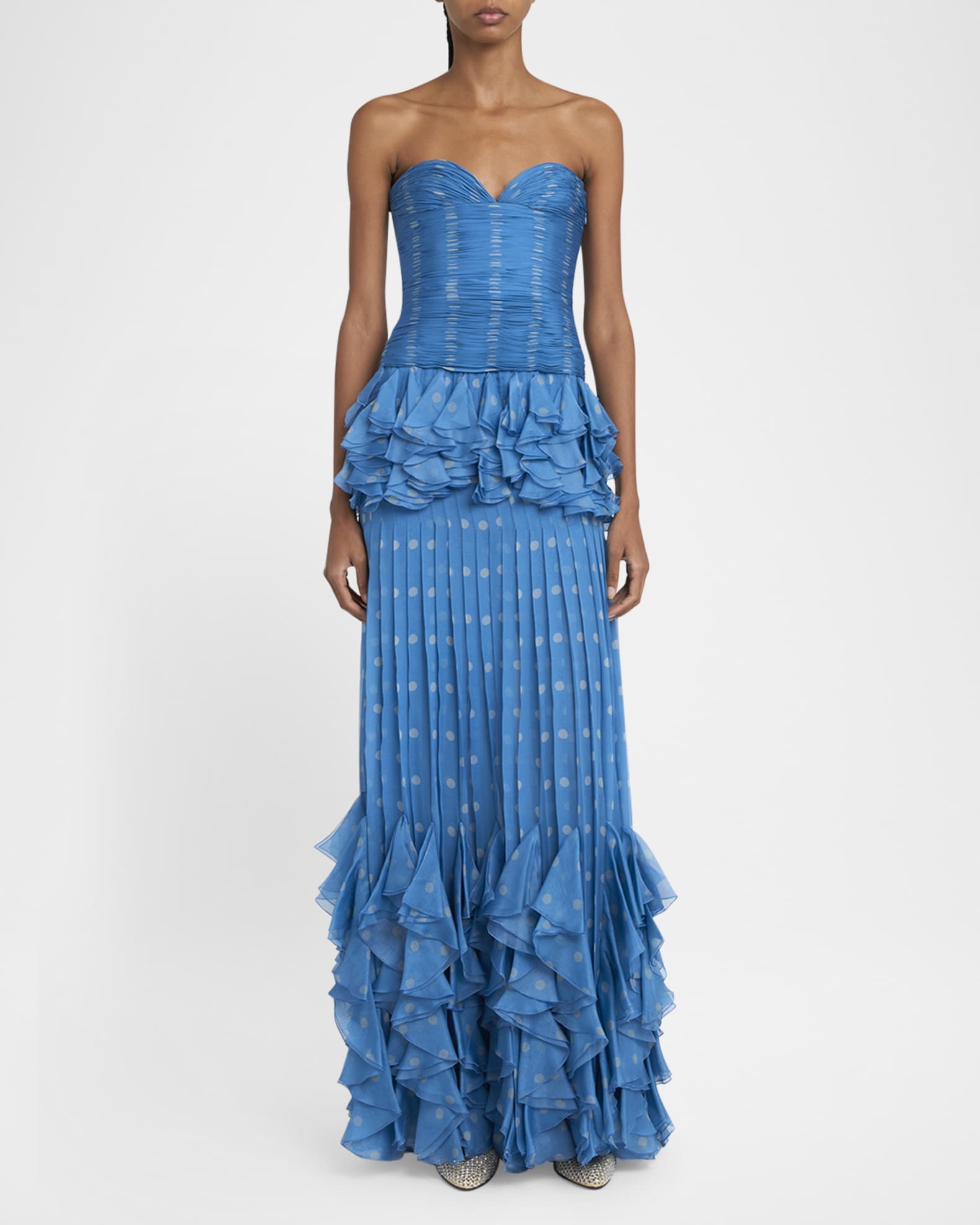 Strapless Pleated Polka-Dot Gown 1