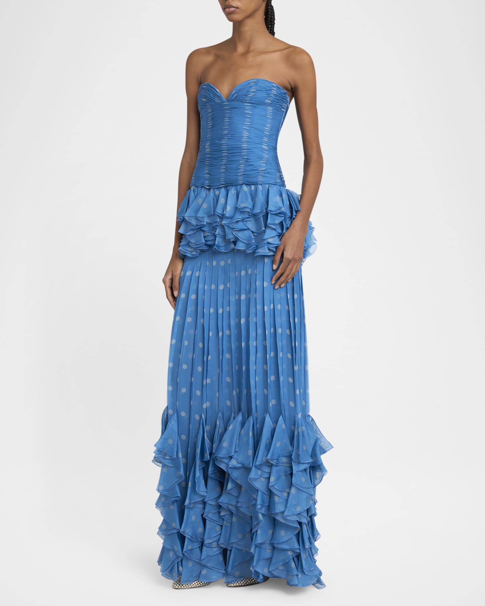 Valentino Garavani Strapless Pleated Polka-Dot Gown | Neiman