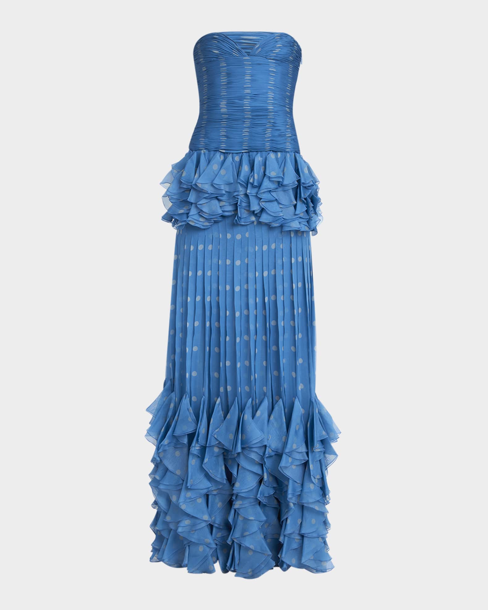 Strapless Pleated Polka-Dot Gown 0