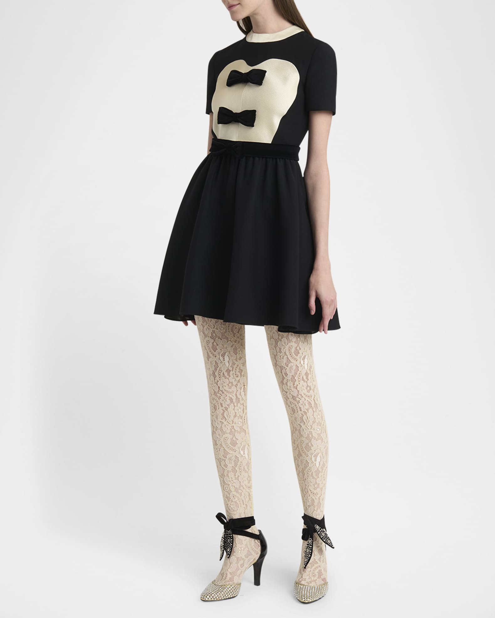 Valentino Garavani Velvet Bow Short-Sleeve Bi-Color Crepe Mini Dress |  Neiman Marcus