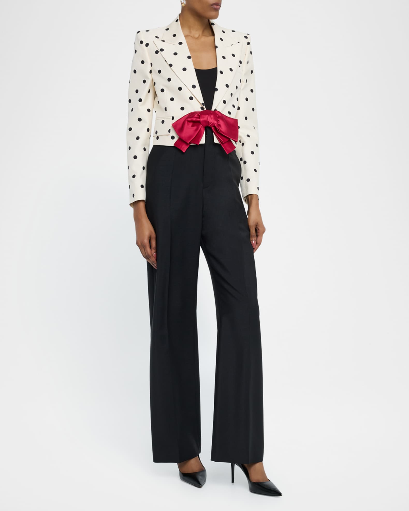 Polka-Dot Crop Blazer With Bow 1