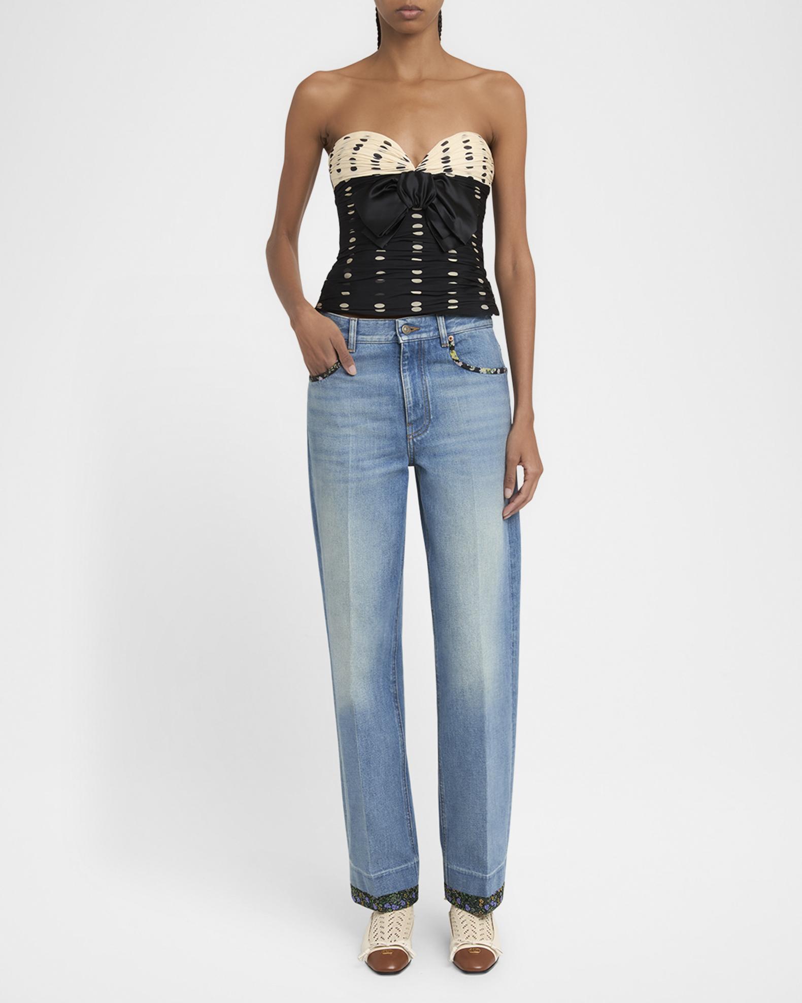 Valentino Garavani Strapless Polka Dot Ruched Bustier | Neiman Marcus