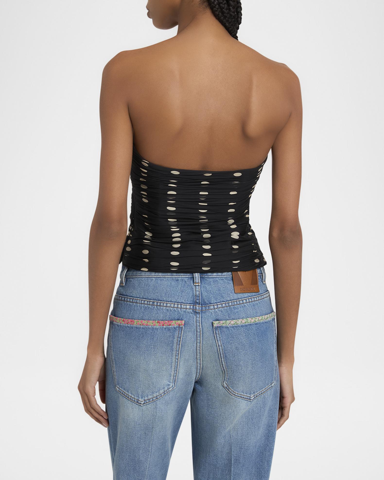 Valentino Garavani Strapless Polka Dot Ruched Bustier | Neiman Marcus