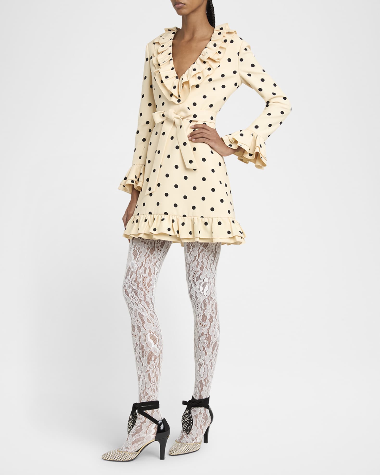 Ruffle Polka Dot Belted Mini Dress 1