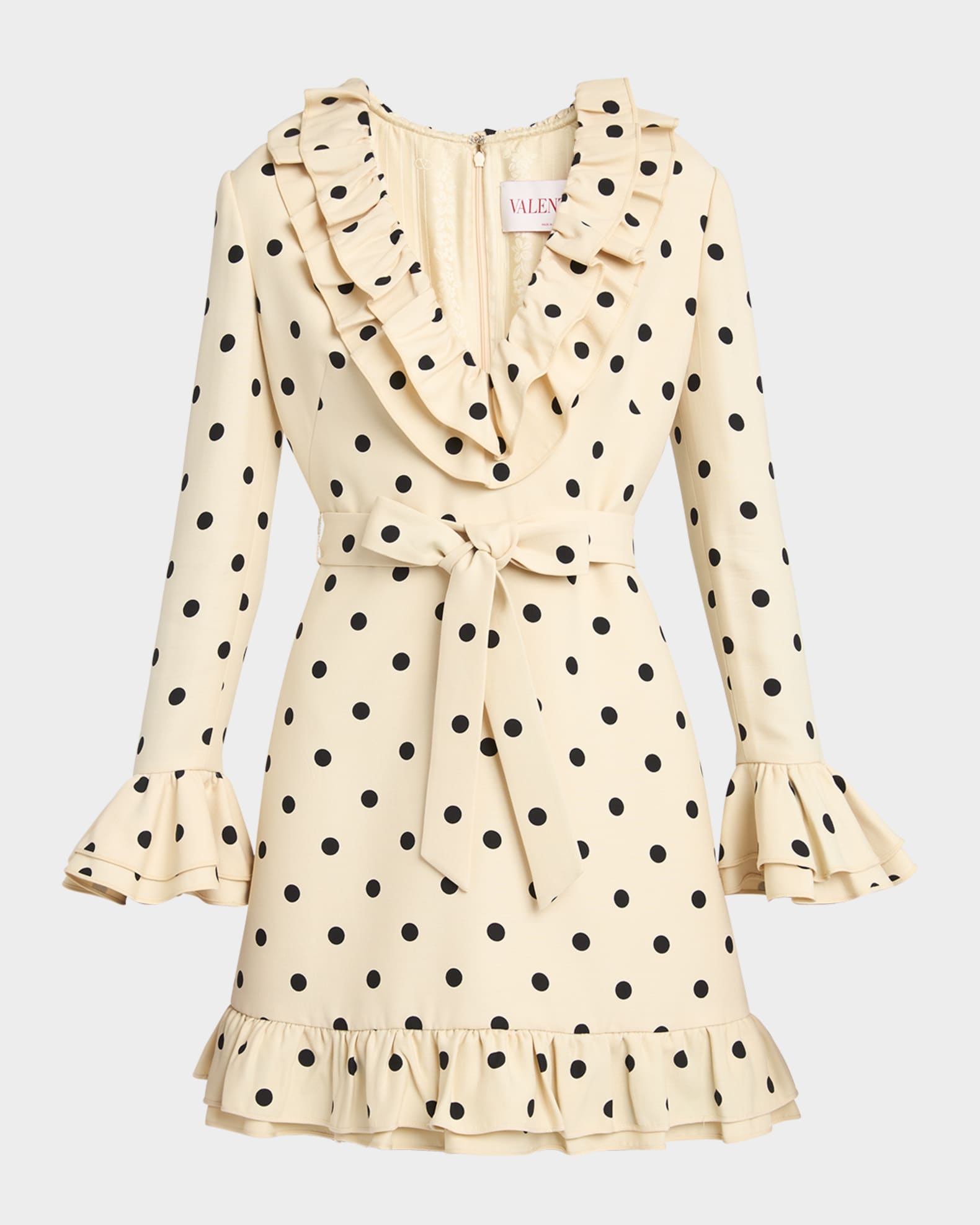 Ruffle Polka Dot Belted Mini Dress 0