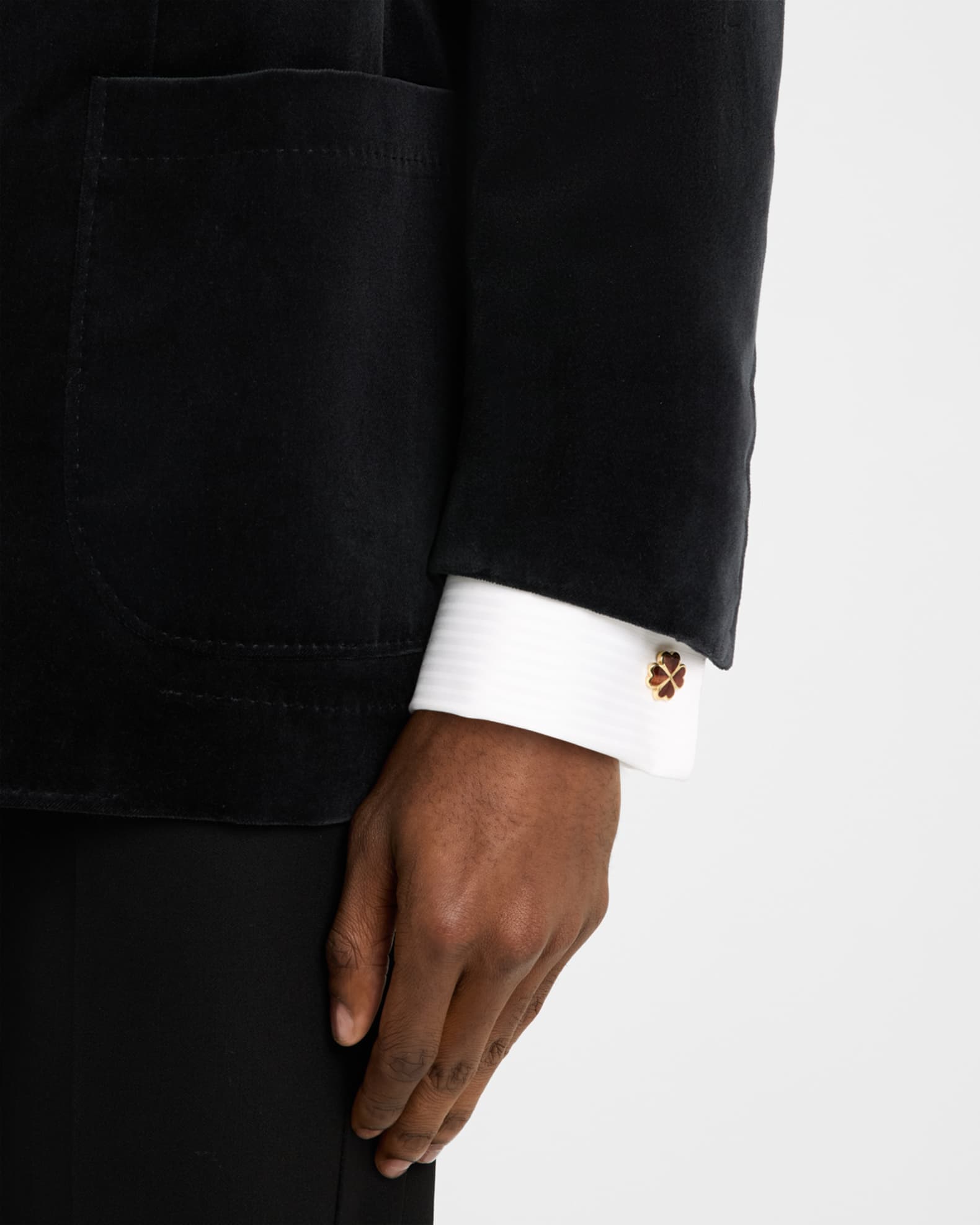 Men's 18K Gold Vermeil Red Tigers Eye Clover Cufflinks 1