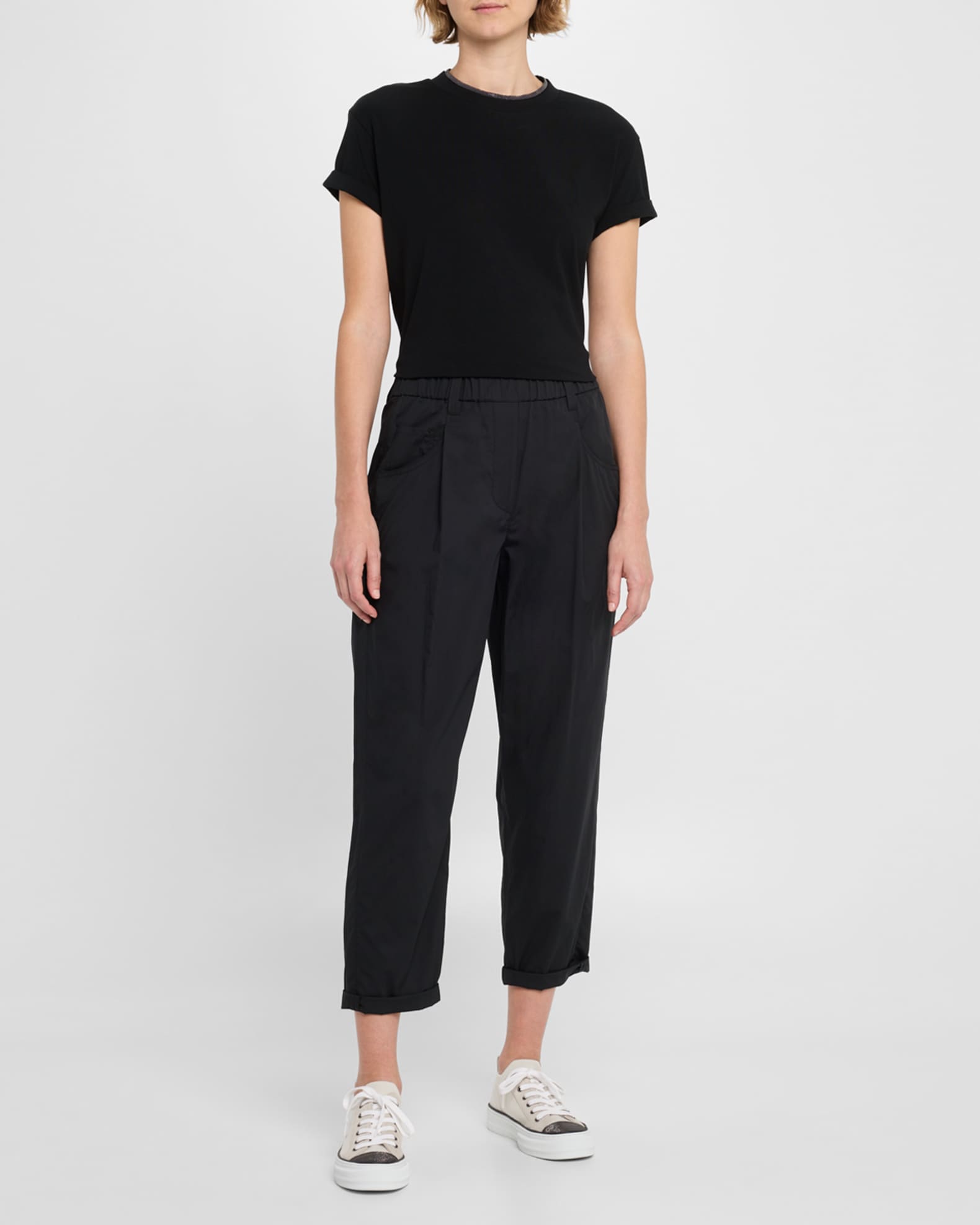 Monili-Neck Short-Sleeved Flat Cotton T-Shirt 1