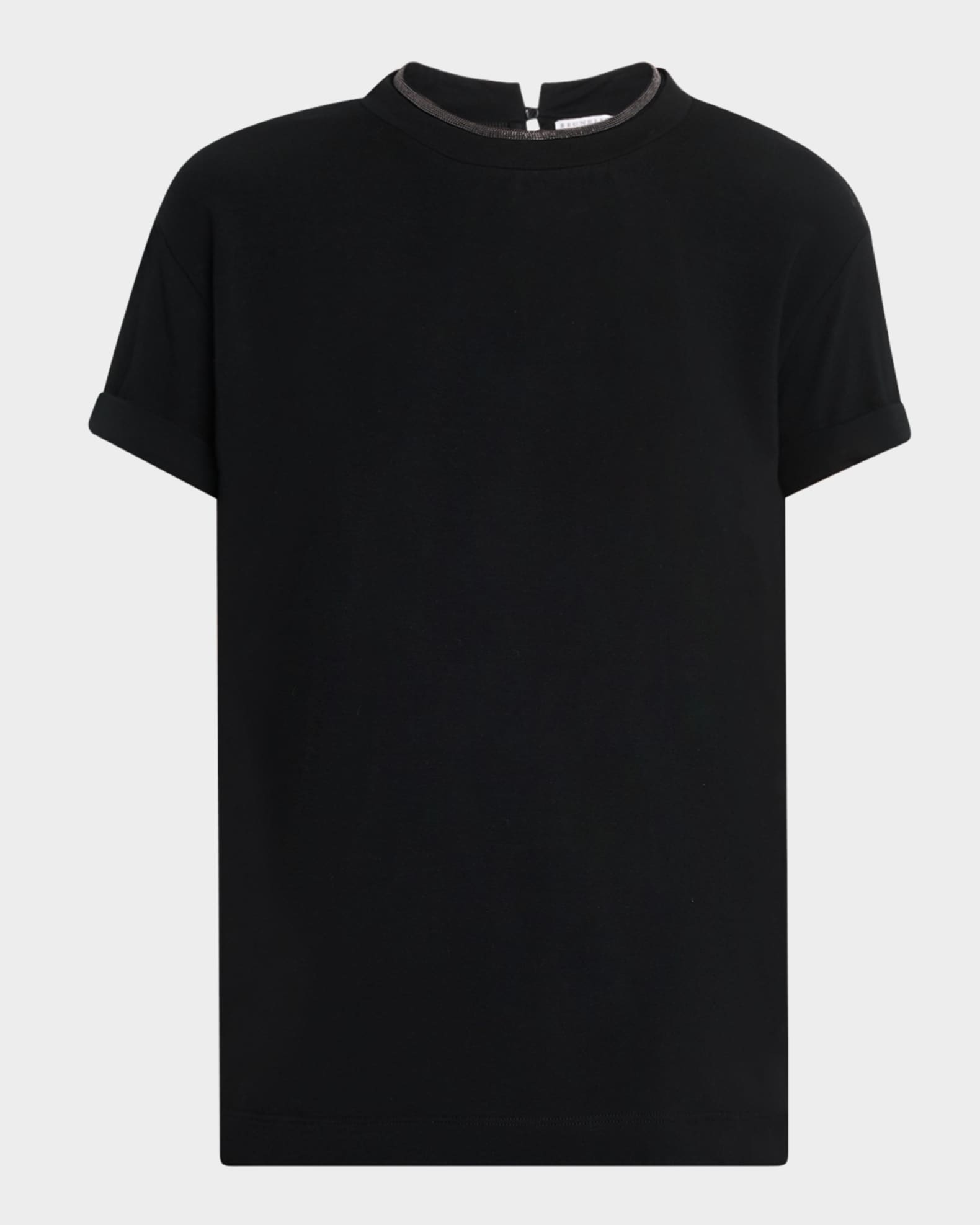 Monili-Neck Short-Sleeved Flat Cotton T-Shirt 0