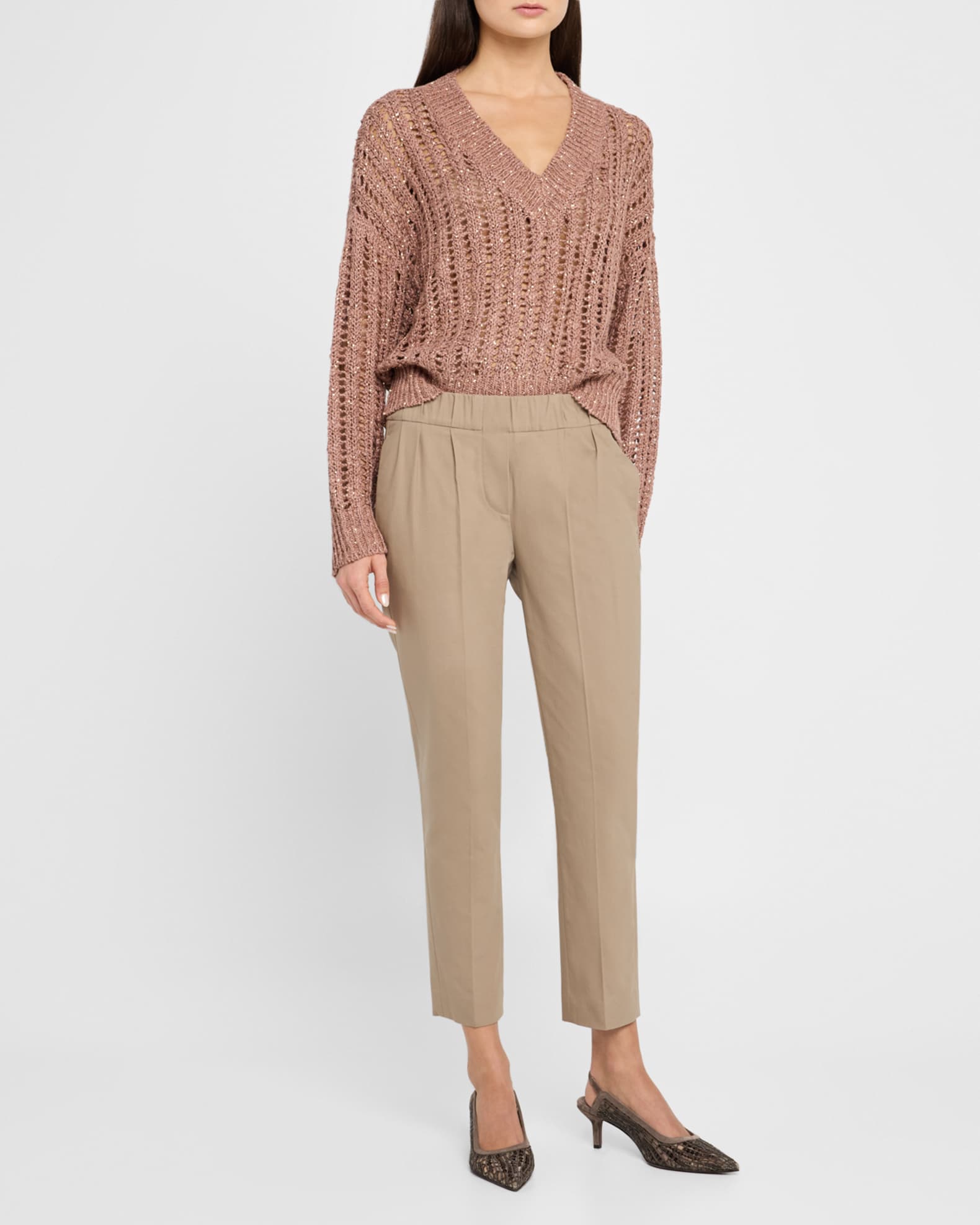 Cotton Slim-Leg Ankle Pull-On Pants 1