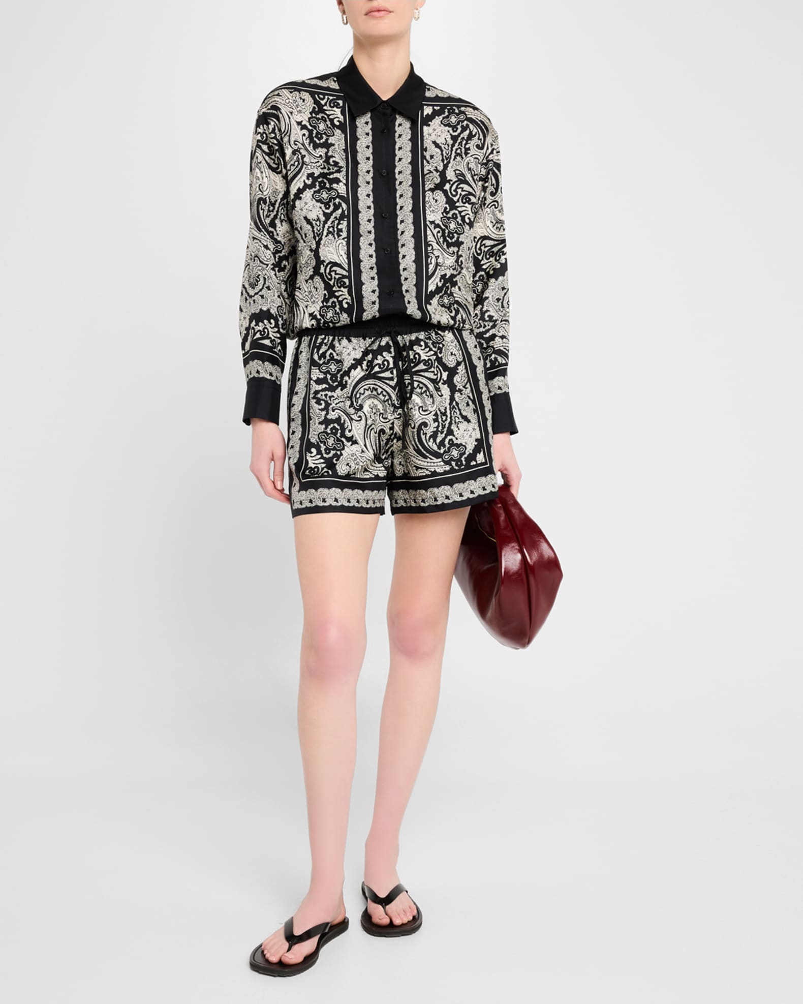 Frances Paisley Drawstring Silk Shorts 1