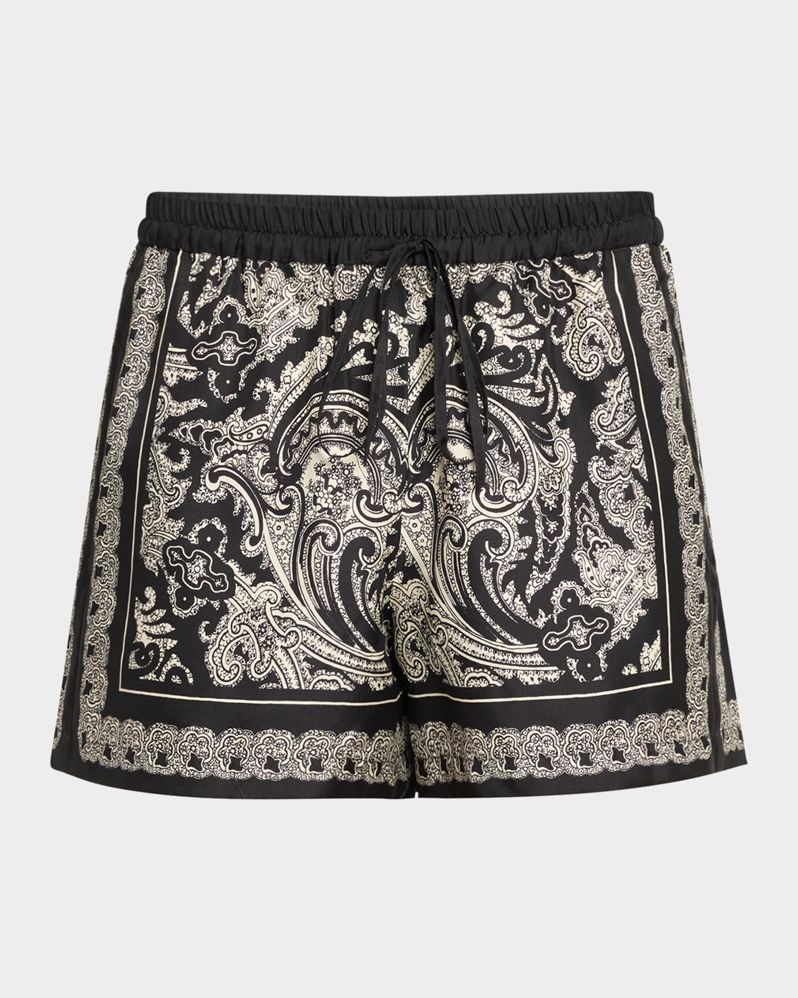 Frances Paisley Drawstring Silk Shorts 0