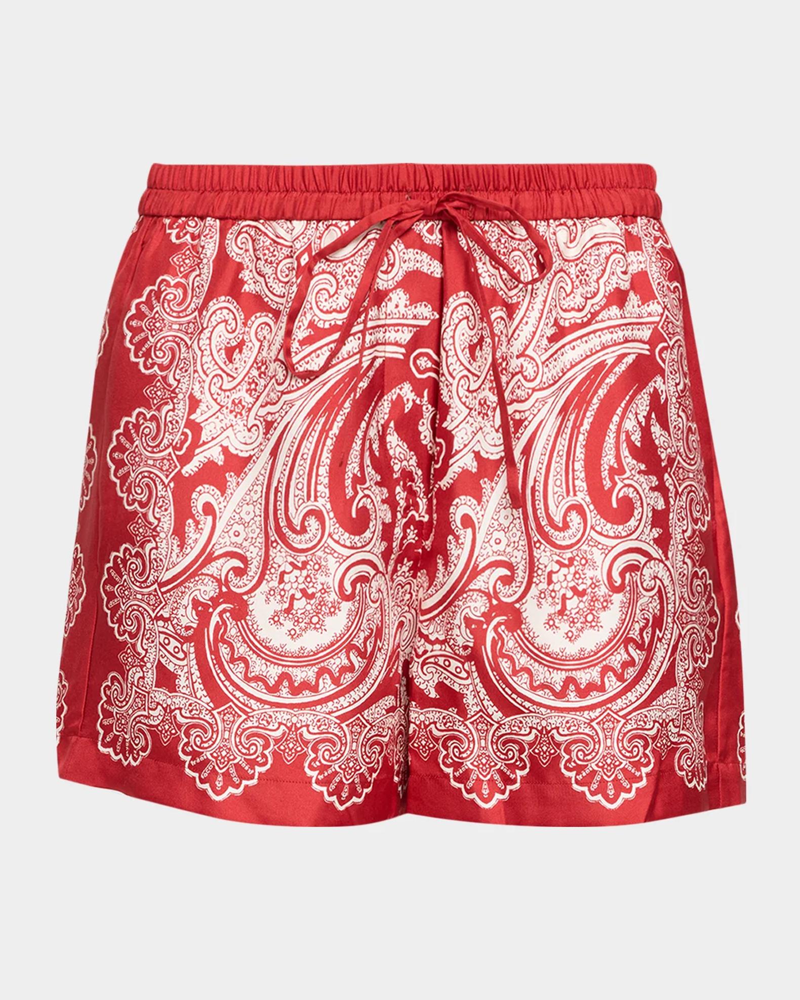 Nili Lotan Frances Paisley Drawstring Silk Shorts | Neiman Marcus