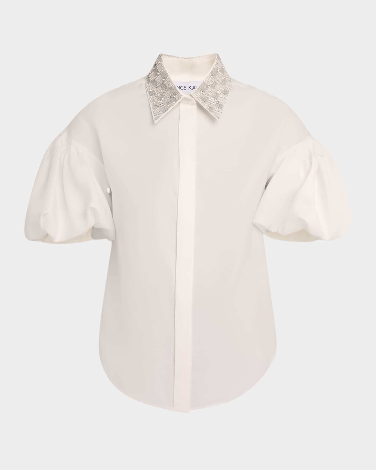 Embroidered Collar Puff-Sleeve Blouse 0