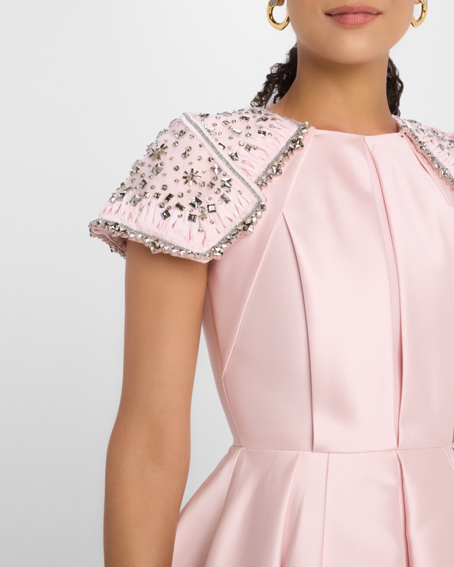 Dice Kayek Embroidered-Shoulder Fit-&-Flare Dress | Neiman Marcus