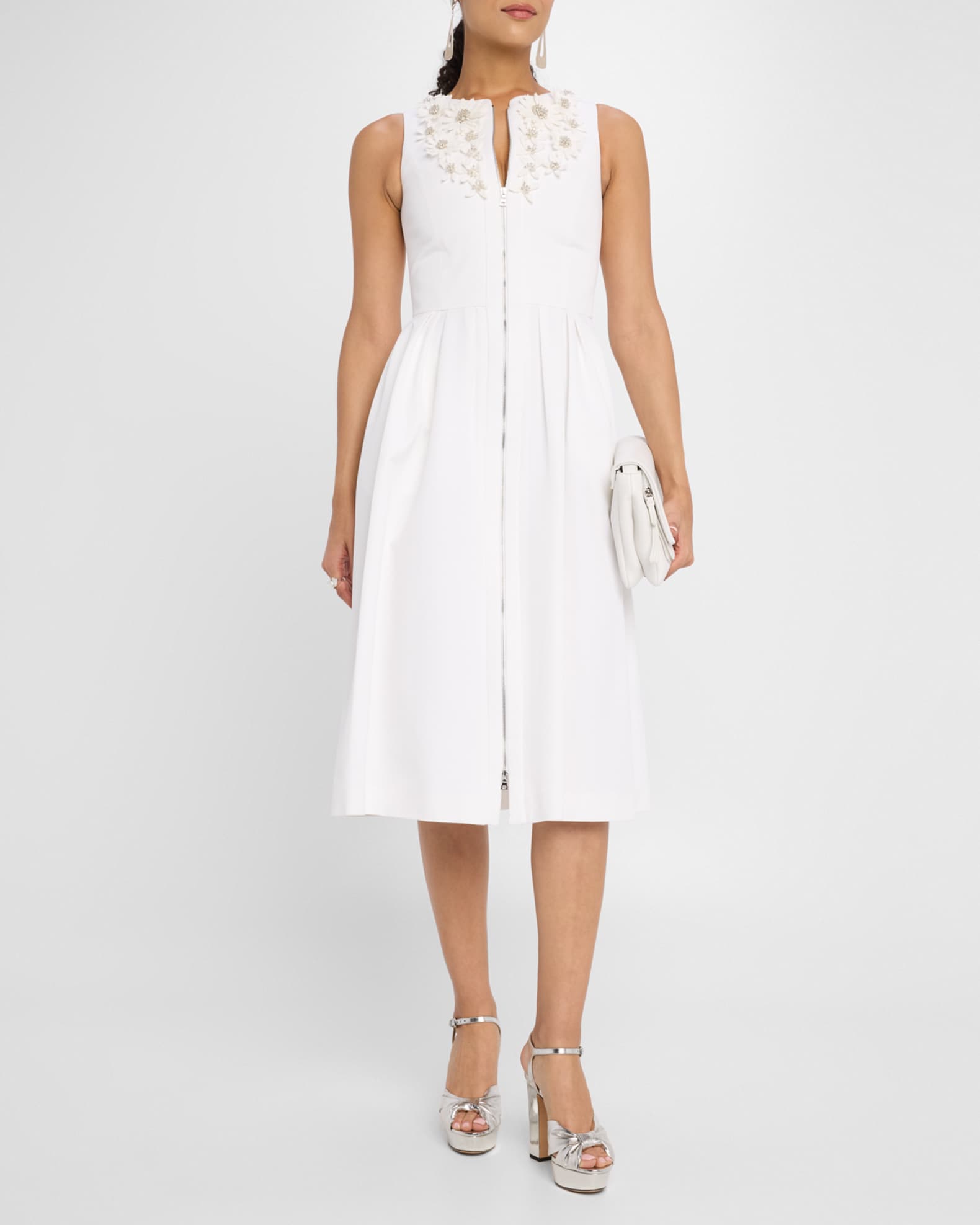 Zip-Front Embroidered Fit-&-Flare Midi Dress 1