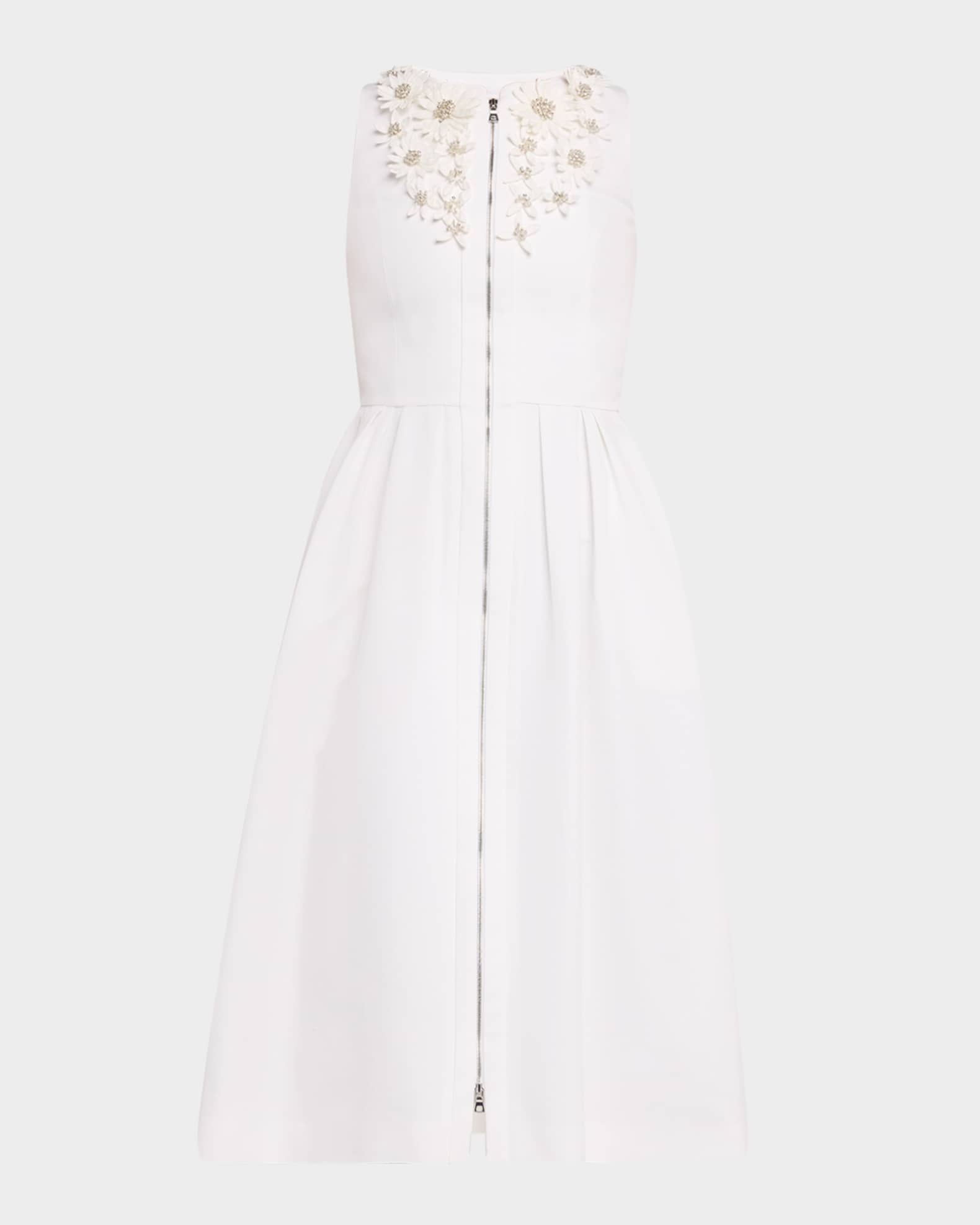 Zip-Front Embroidered Fit-&-Flare Midi Dress 0