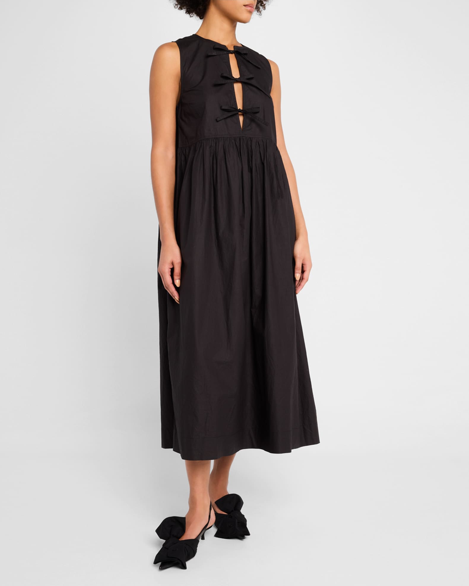 Tie-Front Cotton Poplin Midi Dress 1