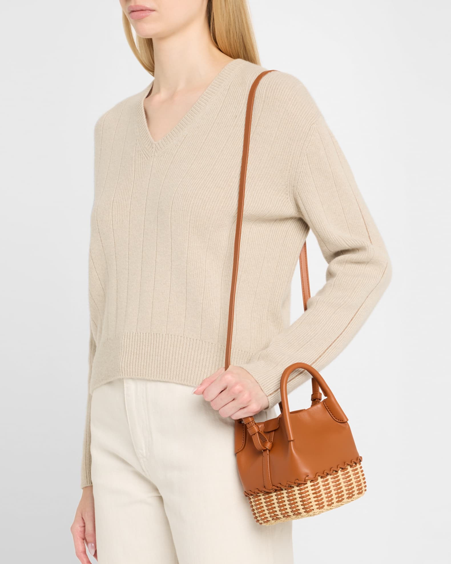 Bale Micro Braided Wicker & Leather Shoulder Bag 1