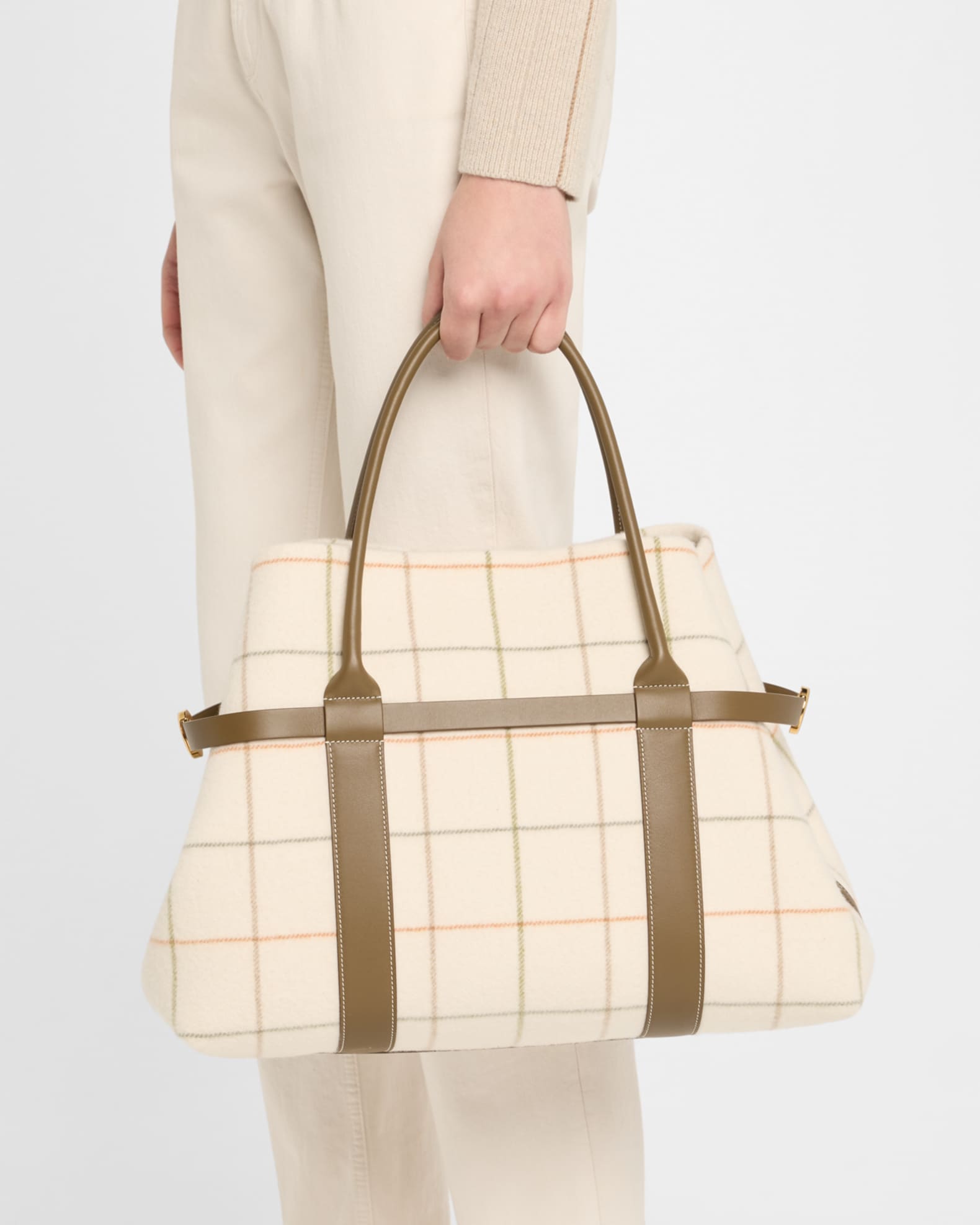 Ghiera Plaid Cashmere Belt Tote Bag 1
