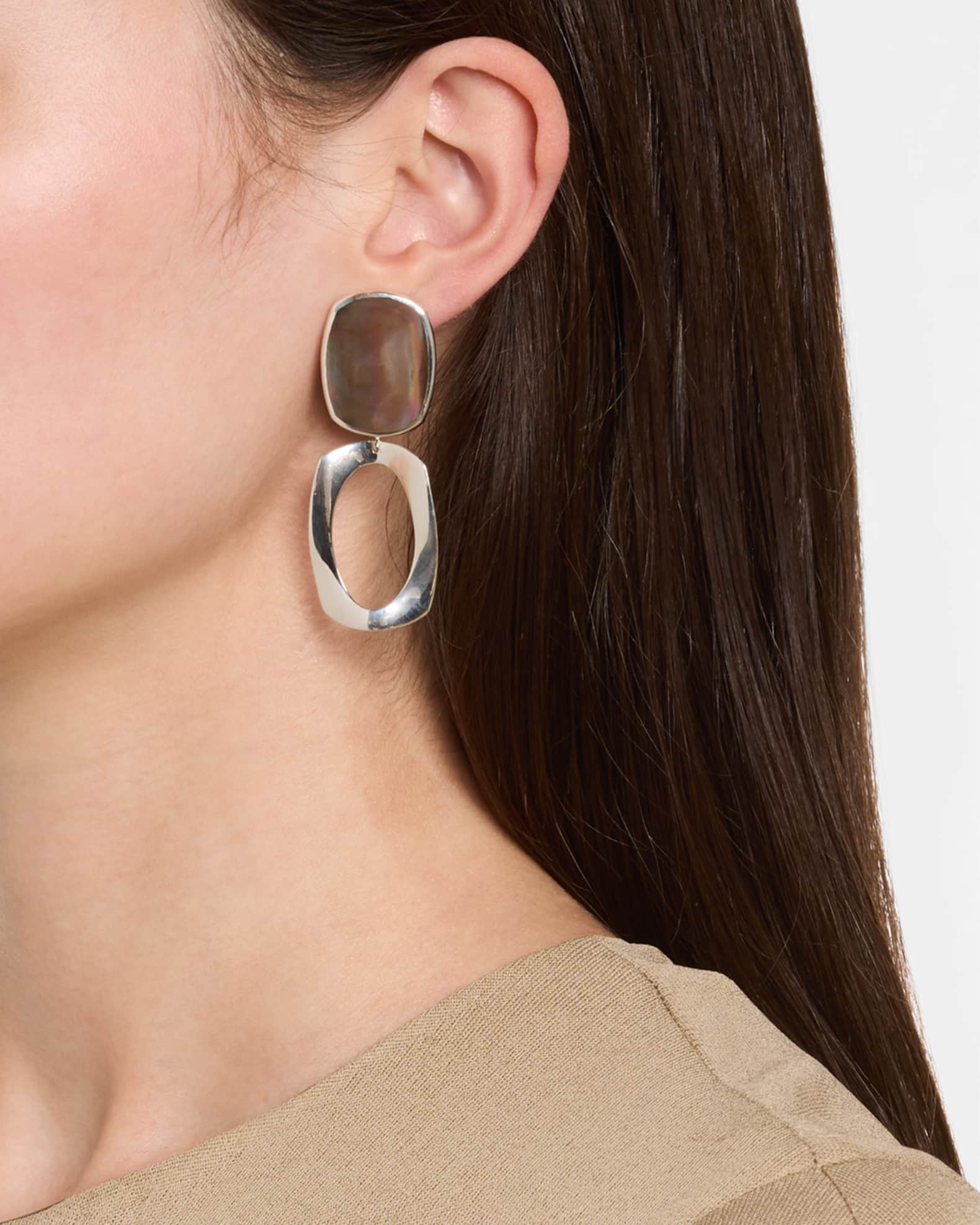 Rock Candy Sterling Silver Long Oval and Large Frame Post Earrings 1