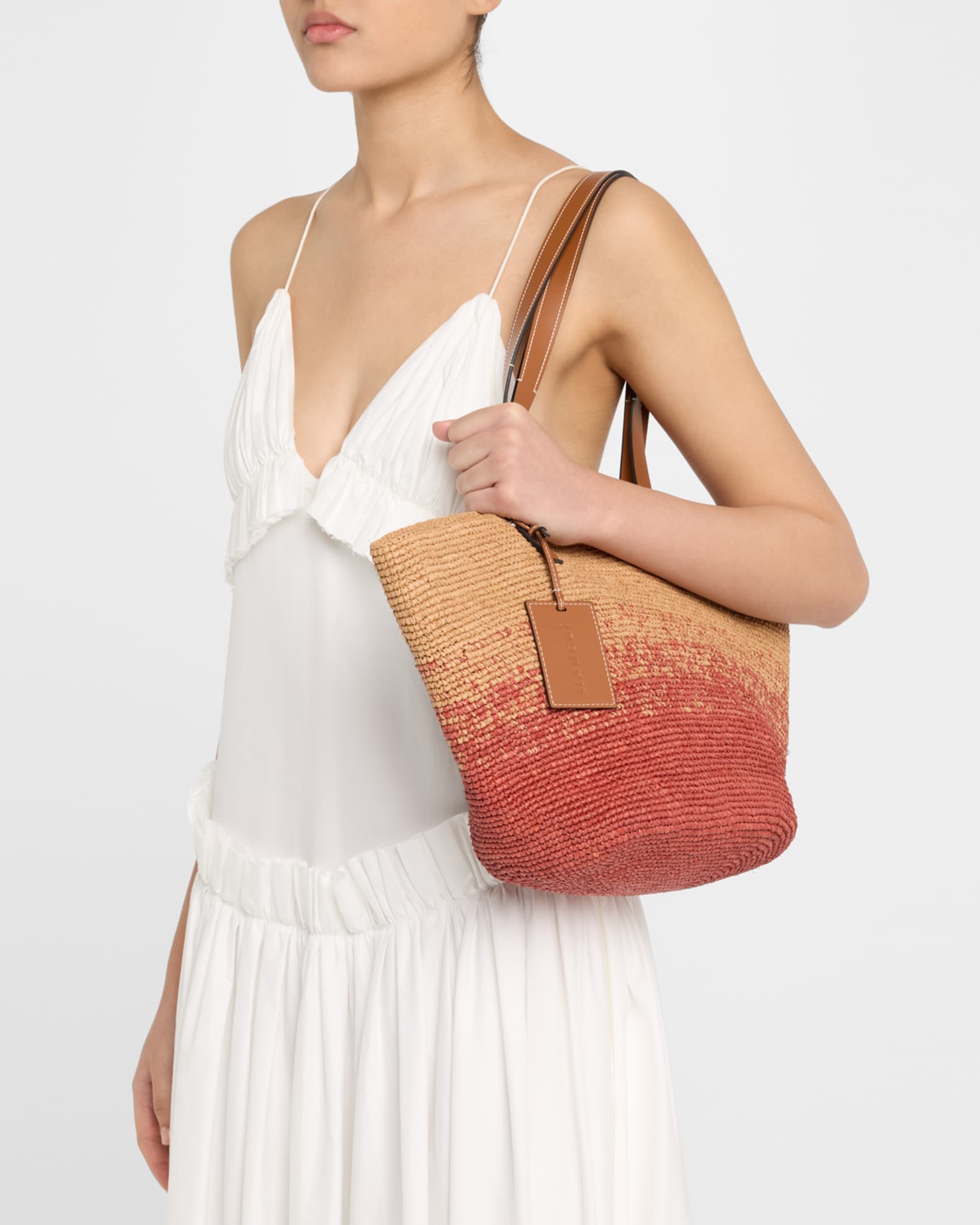 Two-Tone Raffia Basket Tote Bag 1