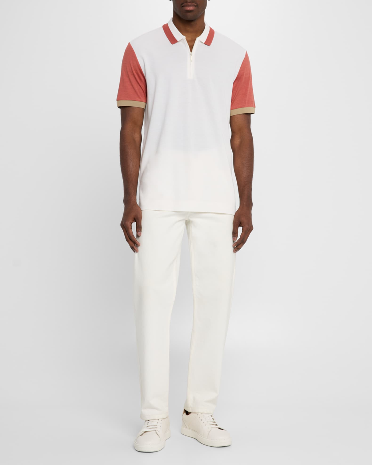Men's Parkau Cotton and Silk Quarter-Zip Polo Shirt 1