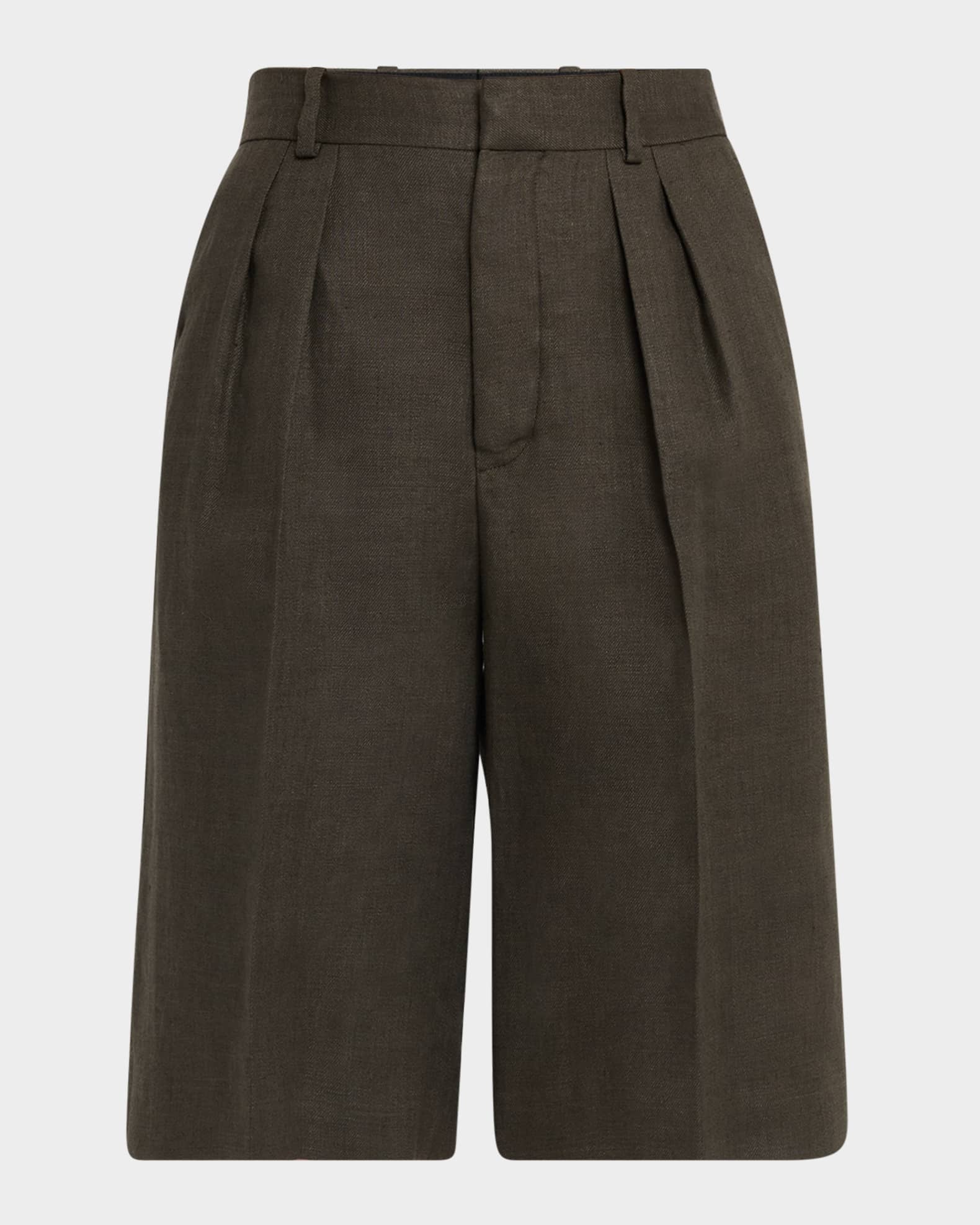 Digby Pleated Structured Linen Wool Bermuda Shorts 0