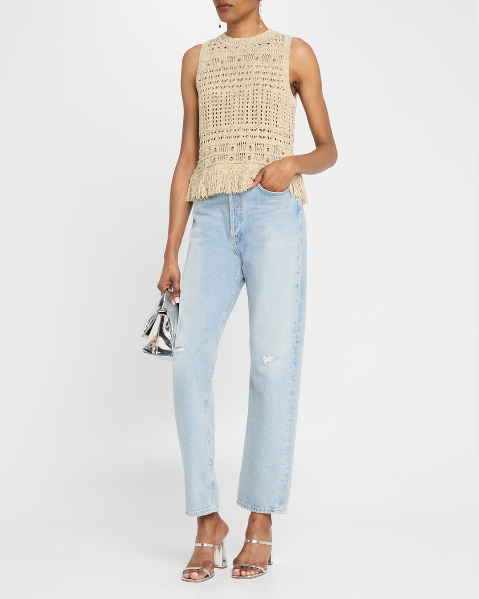 Beaded Open-Knit Fringe Top 1