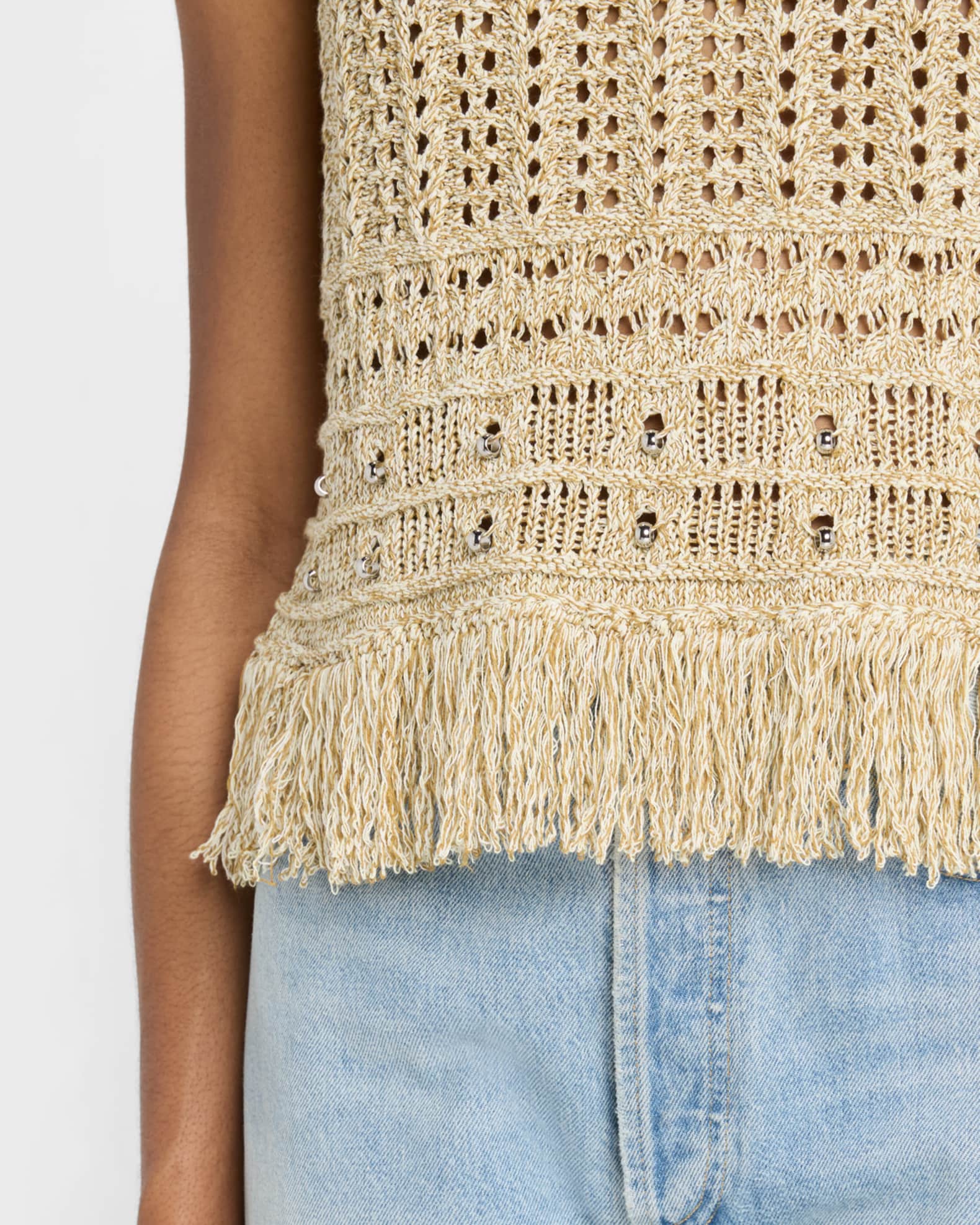 Milly Beaded Open-Knit Fringe Top | Neiman Marcus