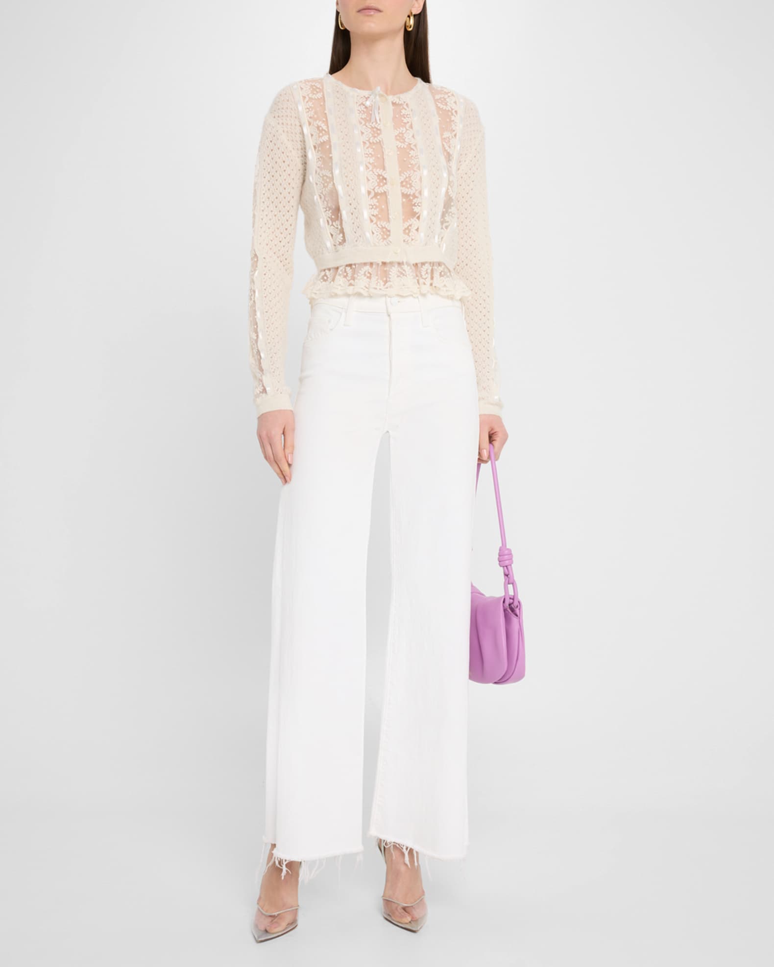 Lacey ribbon cardigan pink andmary（Roman Pink Lace Trim