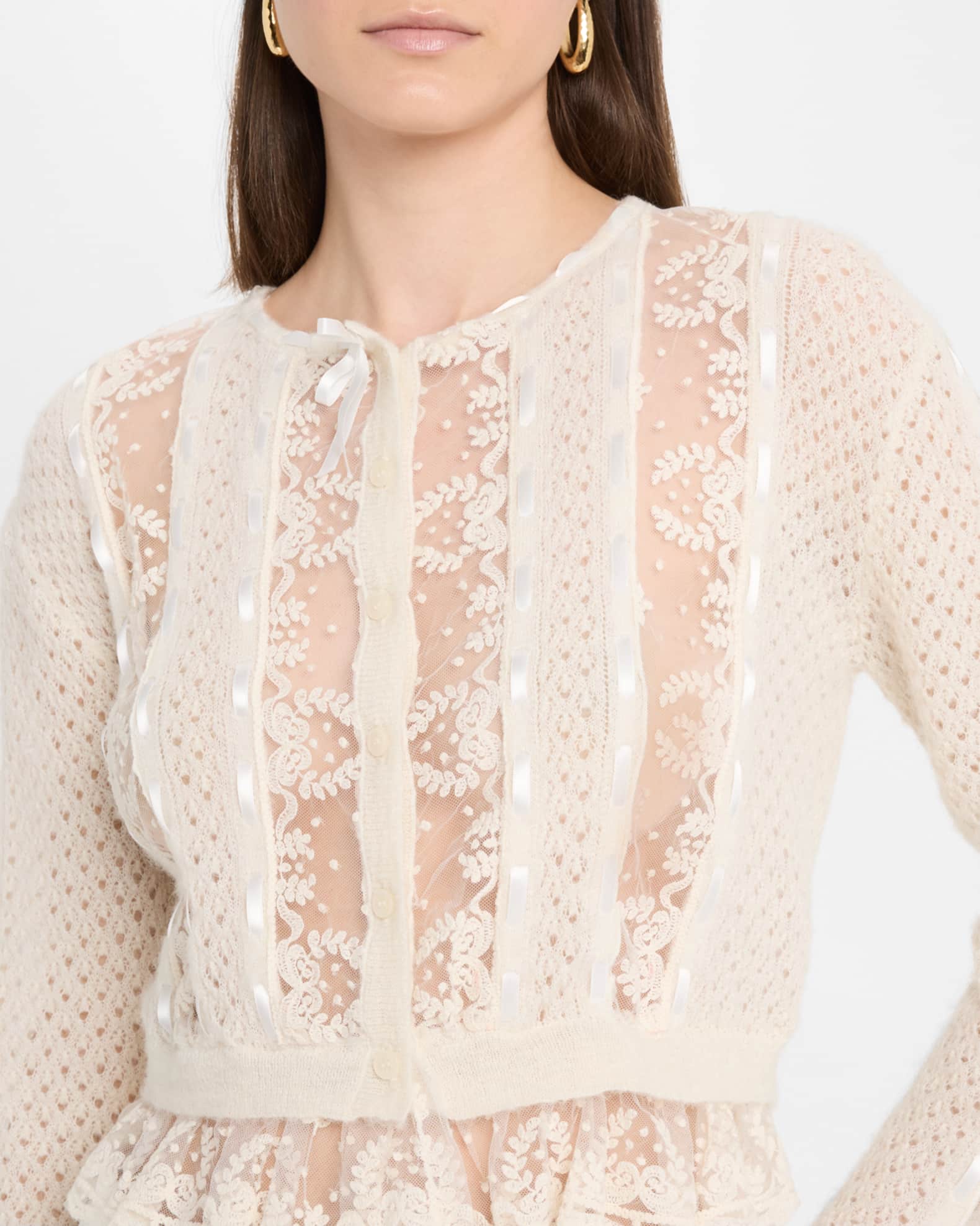 LoveShackFancy Reneley Lace-Trim Cropped Cardigan | Neiman Marcus