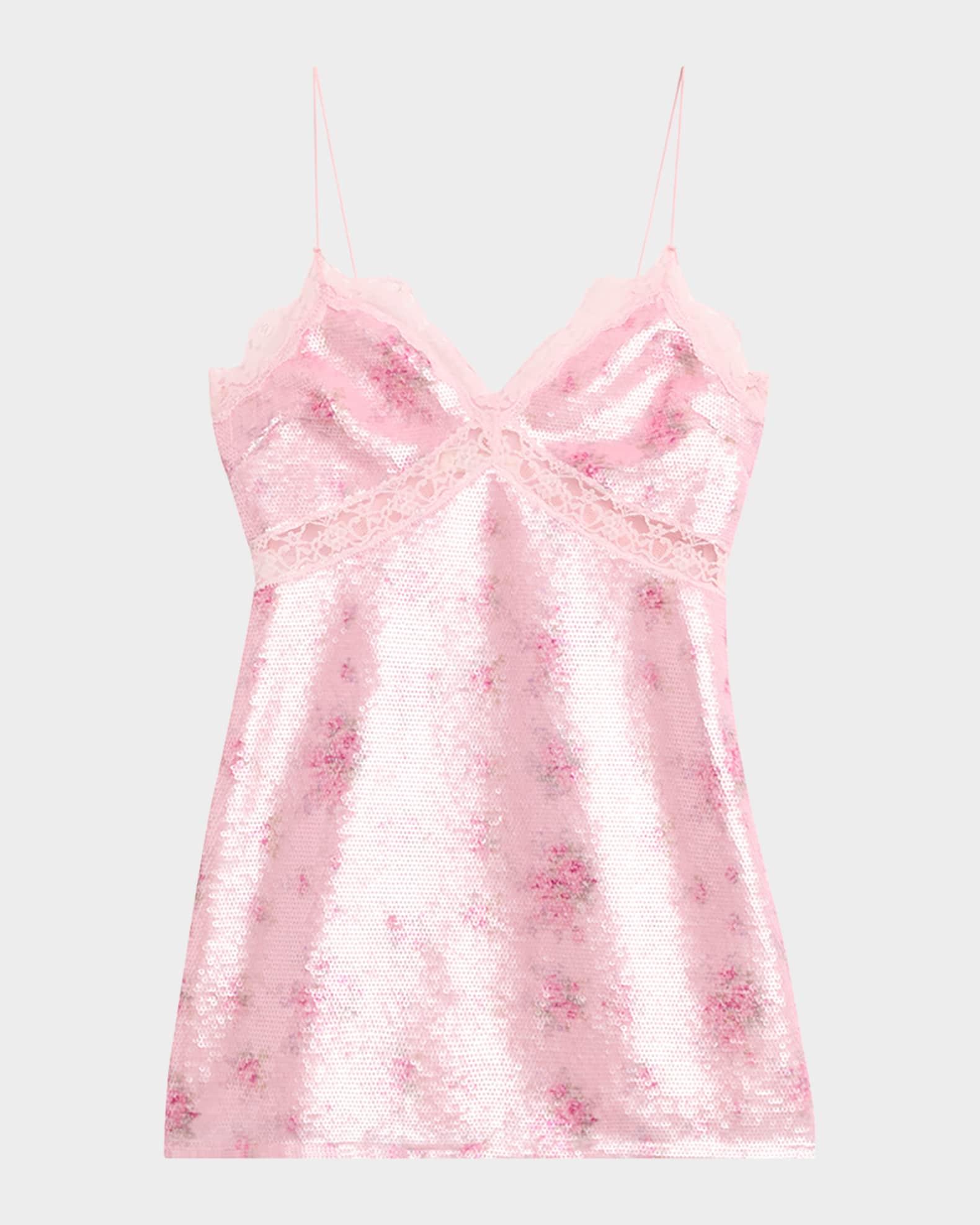 Finta Sequined Lace-Trim Mini Dress 0