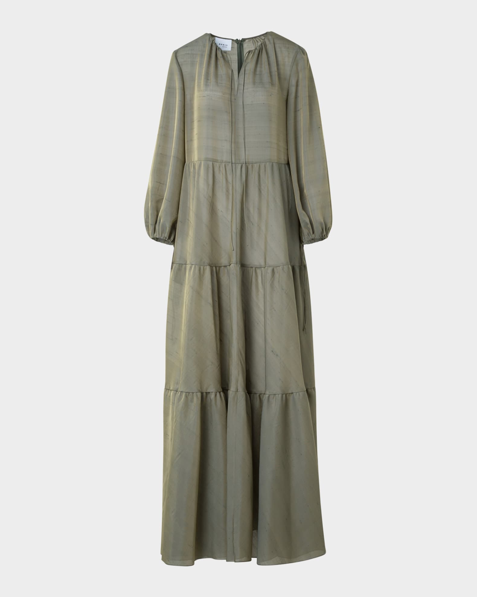 Long-Sleeve Tiered Silk Batiste A-Line Maxi Dress 0