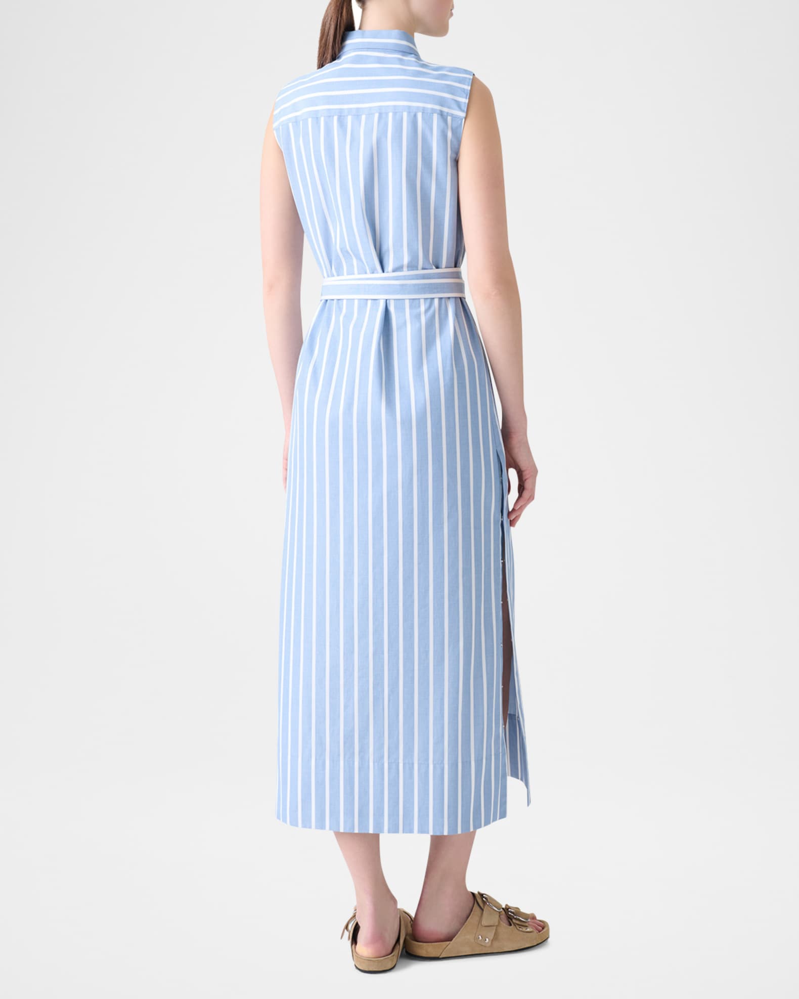 Akris punto Striped Sleeveless Belted Cotton Midi Shirtdress