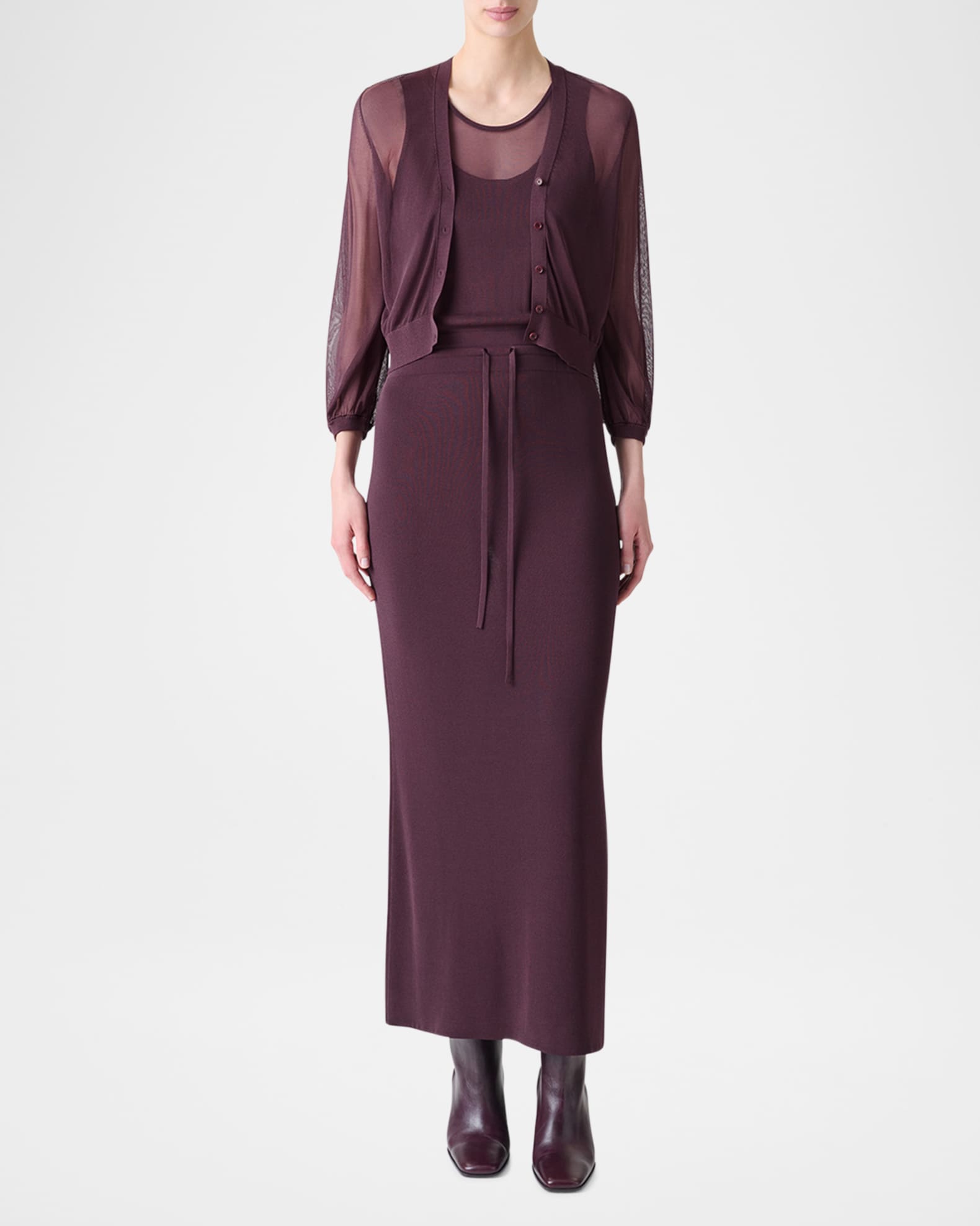 V-Neck Sheer Viscose Knit Crop Cardigan 1