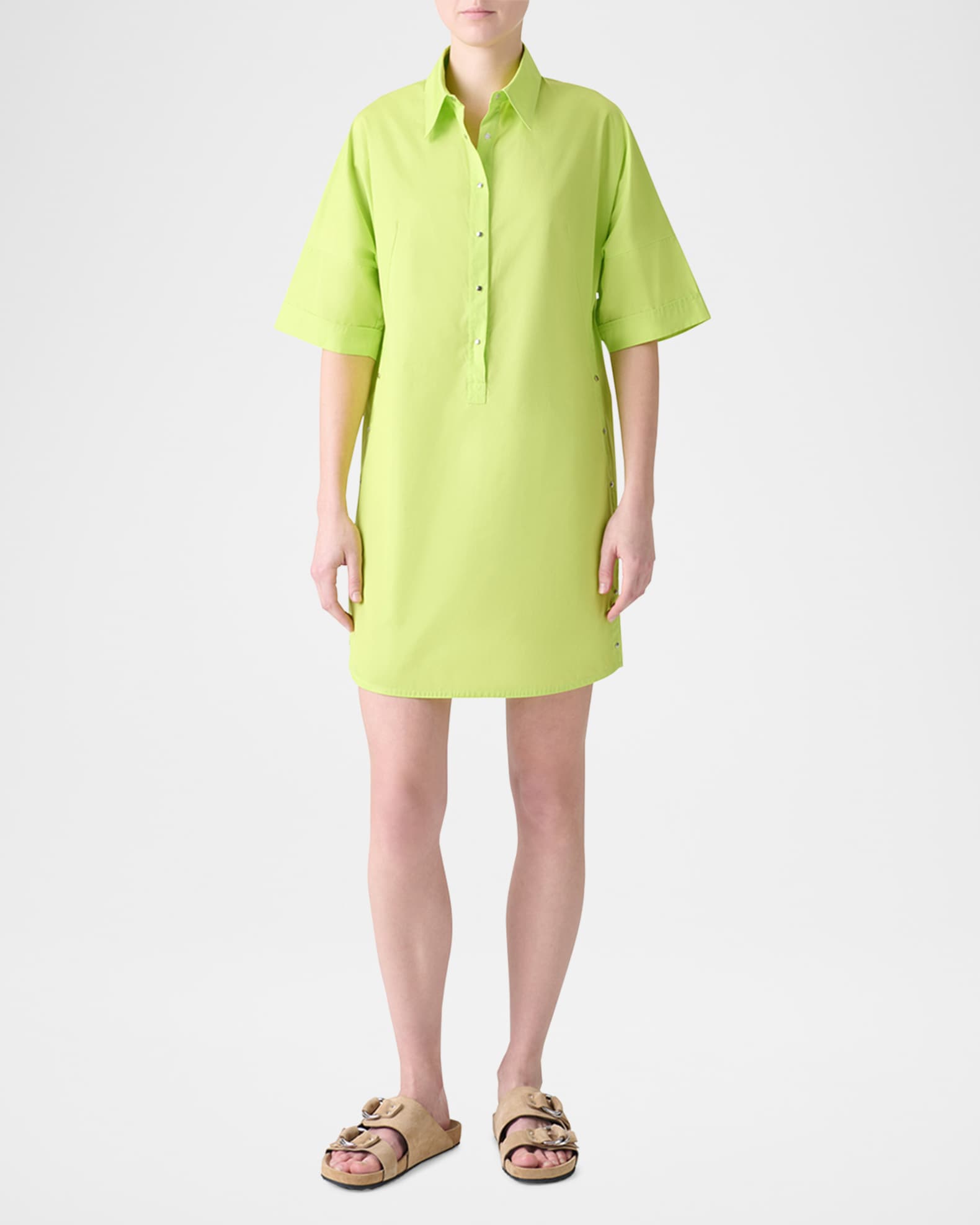 Snap-Slits Short-Sleeve Mini Shirtdress 1
