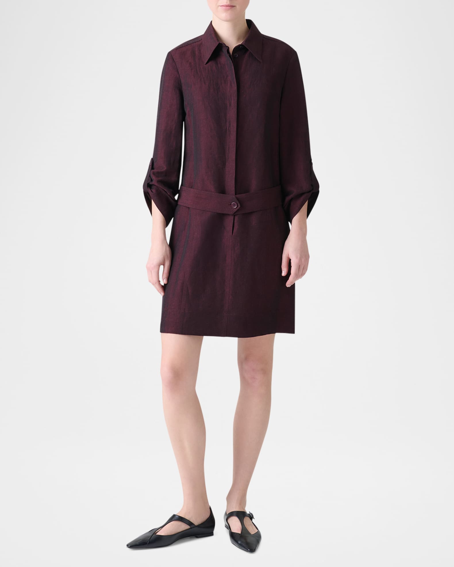 Long-Sleeve Belted Viscose-Linen Shirtdress 1