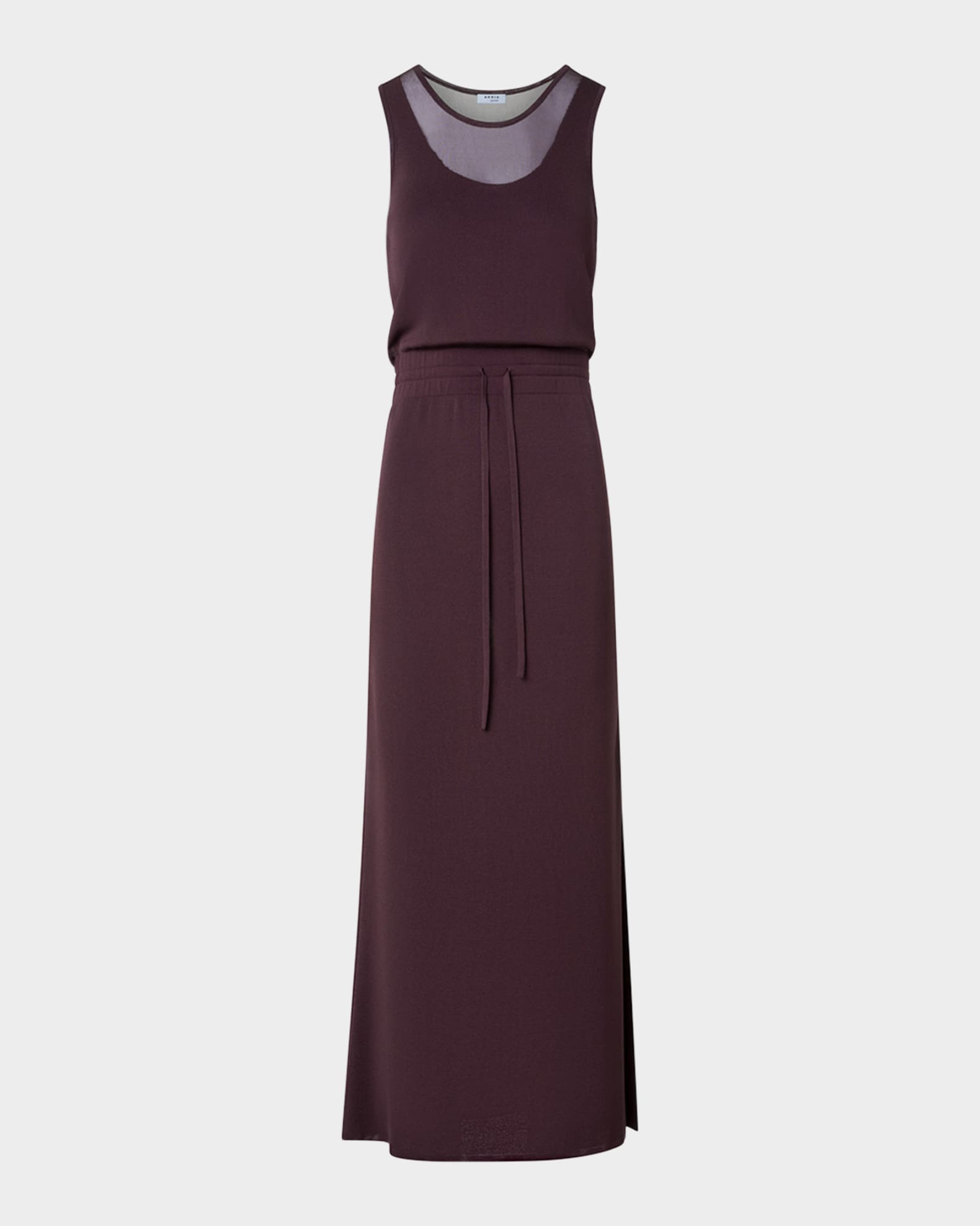 Sleeveless Layered Sheer Viscose Knit Drawstring Midi Dress 0