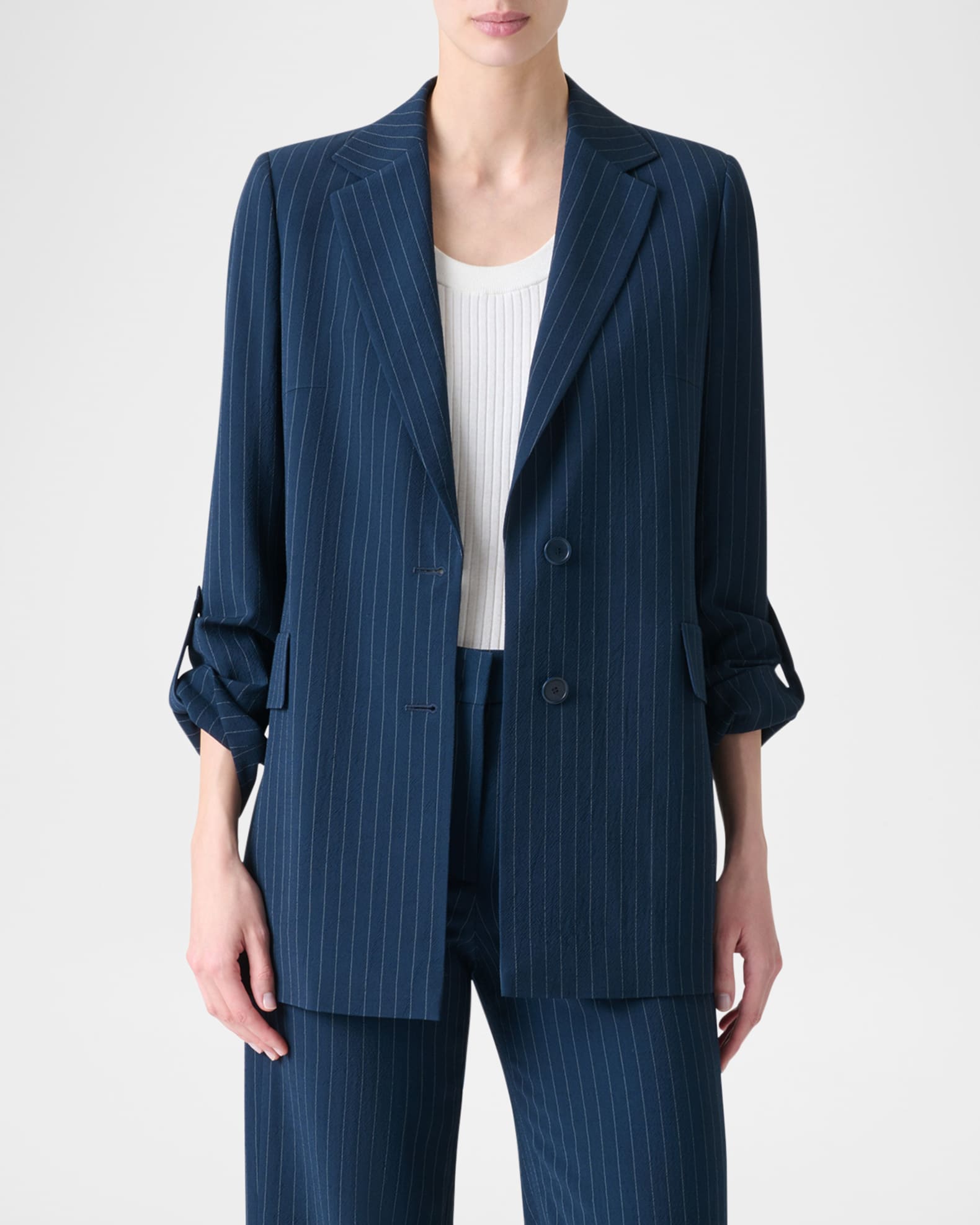 Akris punto Pinstripe Cool Wool Crepe SIngle-Breasted Jacket