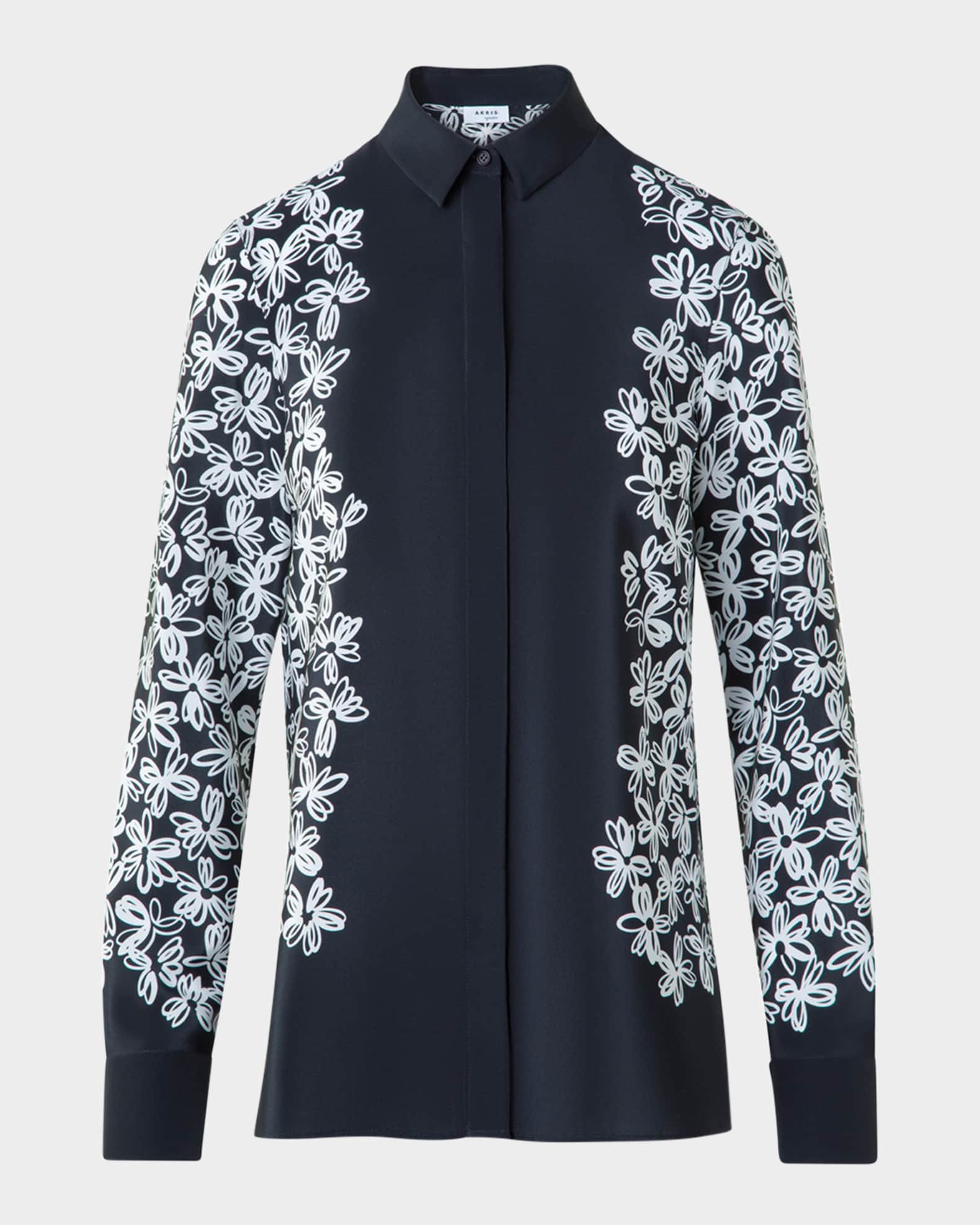 Daisy Print Button Down Silk Blouse 0