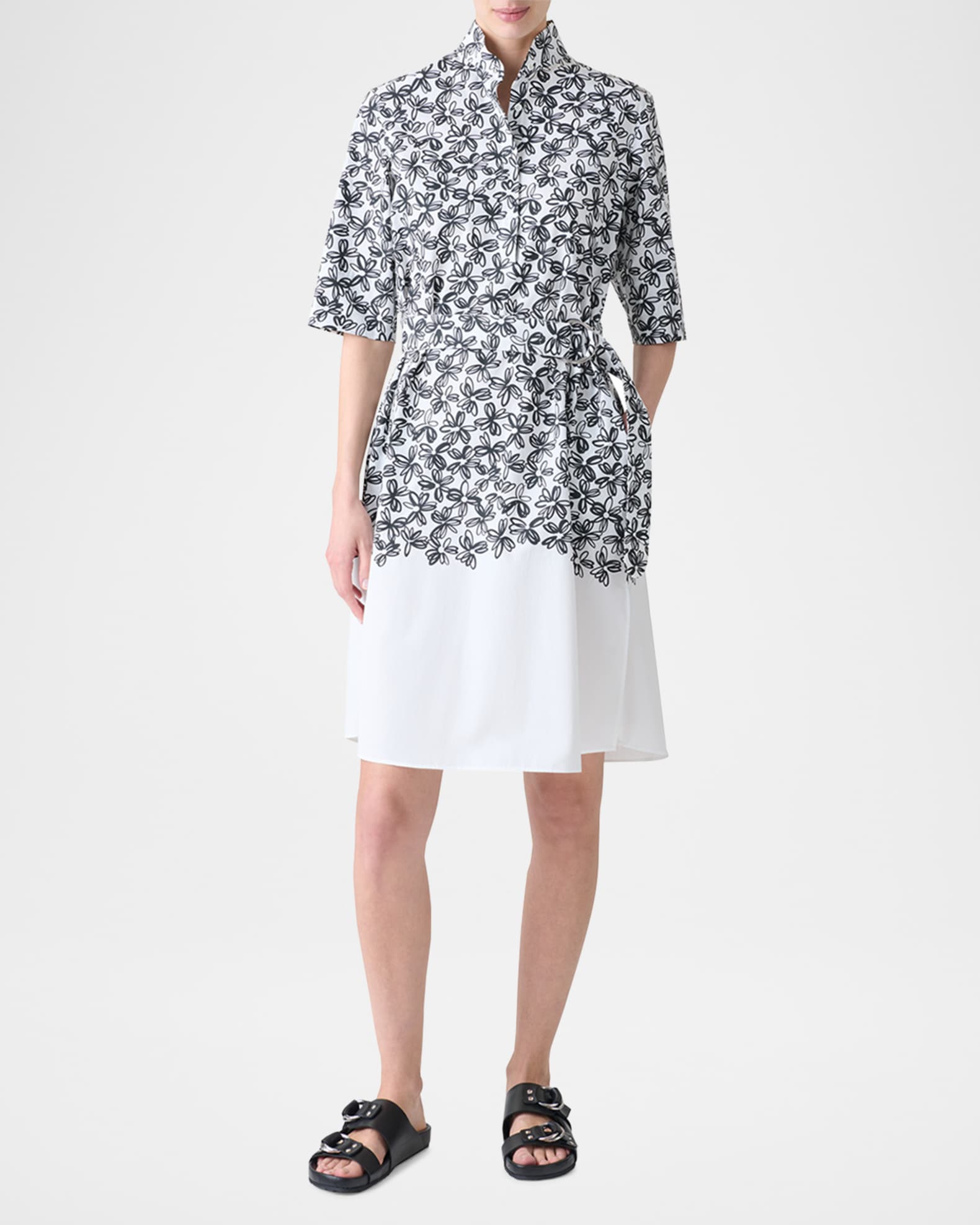 Daisy-Print Cotton Poplin Belted Shirtdress 1
