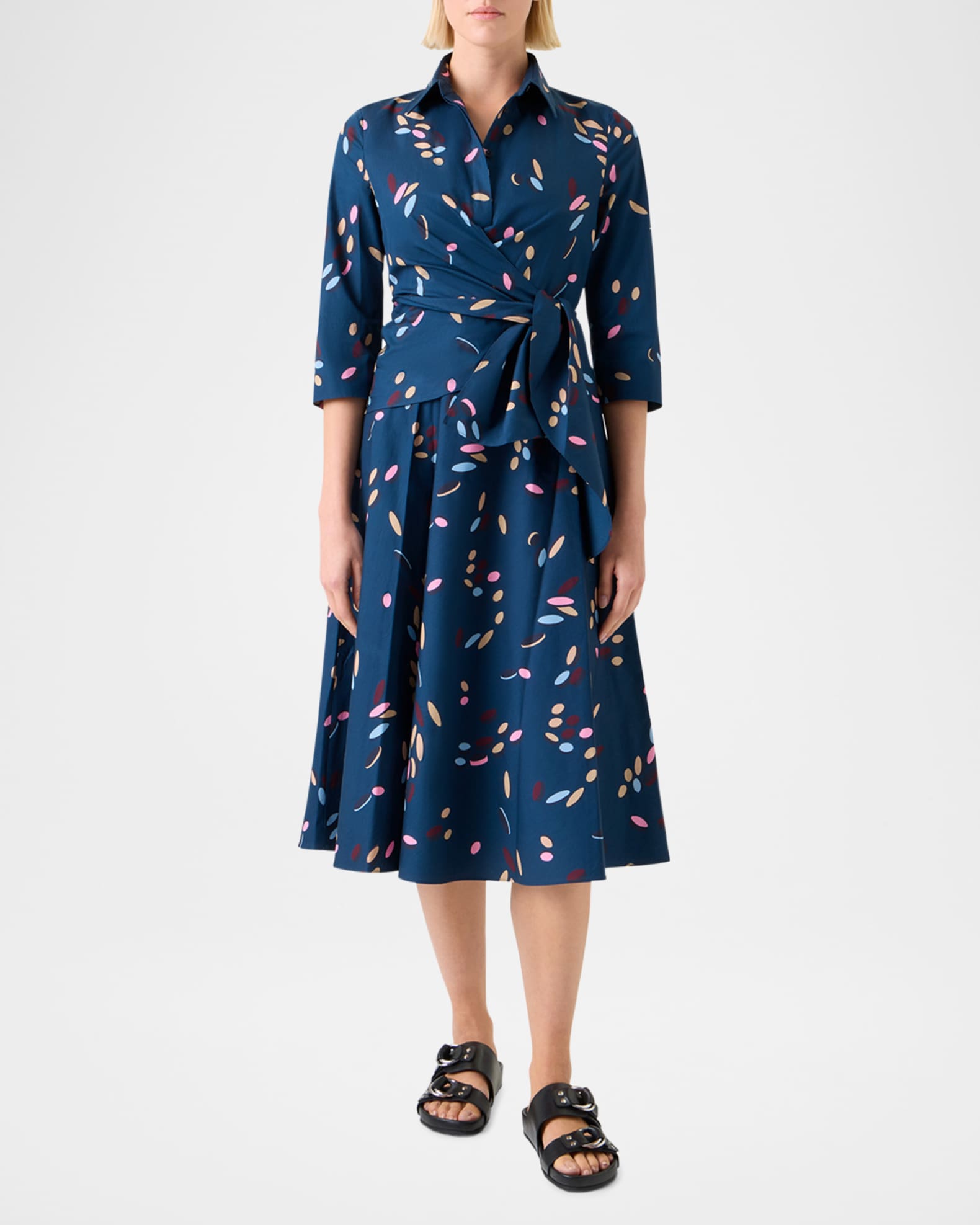 Dropping Dots Cotton Poplin Midi Wrap Shirtdress 1