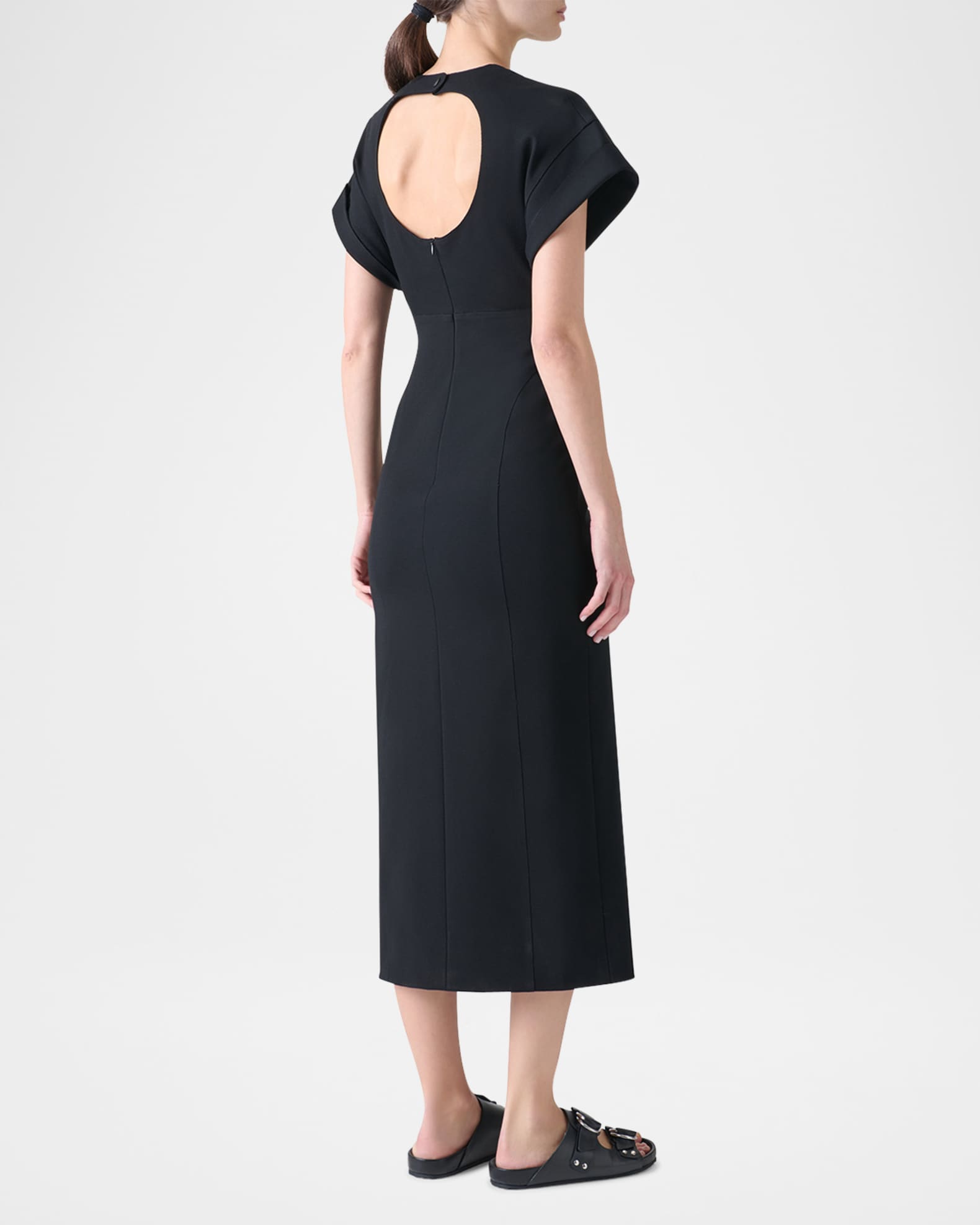 Akris punto XL Dot Cutout Short-Sleeve Belted Midi Slit Dress