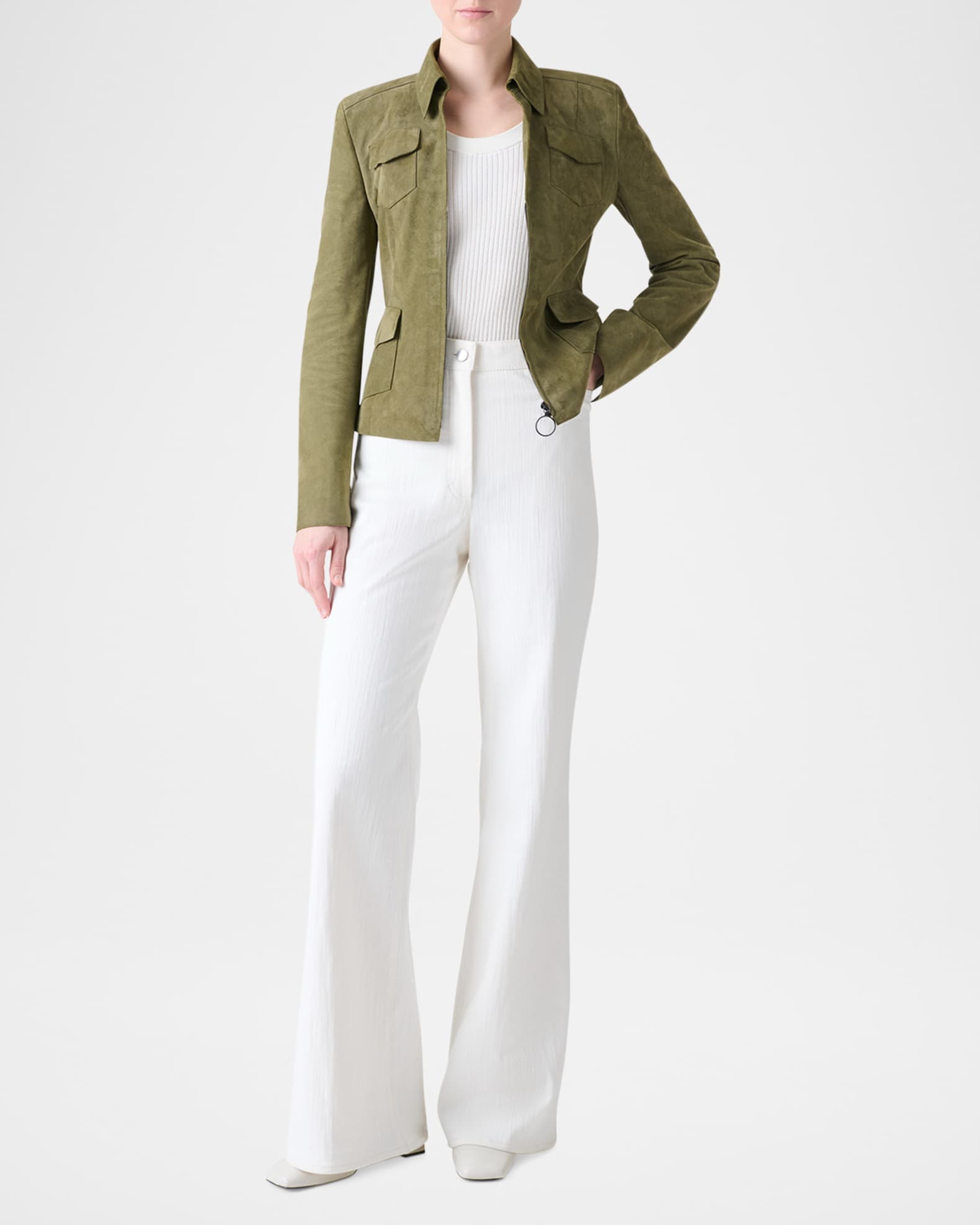 Tailored Zip-Front Suede Jacket 1